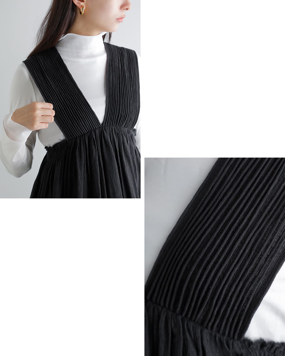 Hella ヘラ コットンクレープ Vネック ギャザー トップス “COTTON