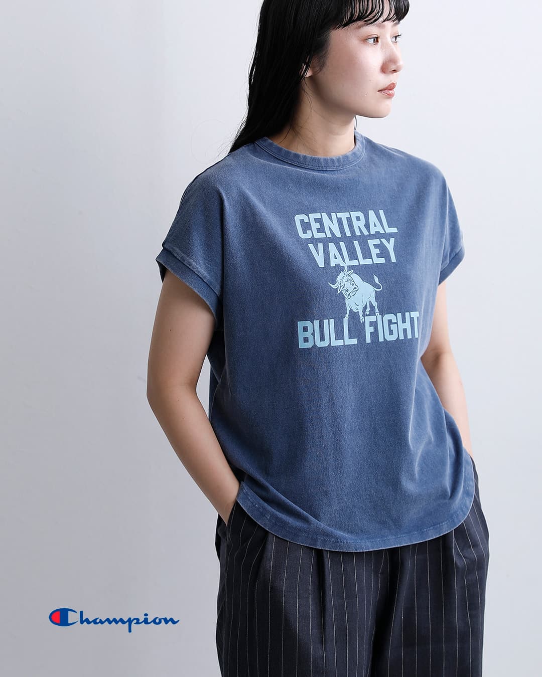 Champion チャンピオン USAコットン フレンチスリーブ プリントTシャツ