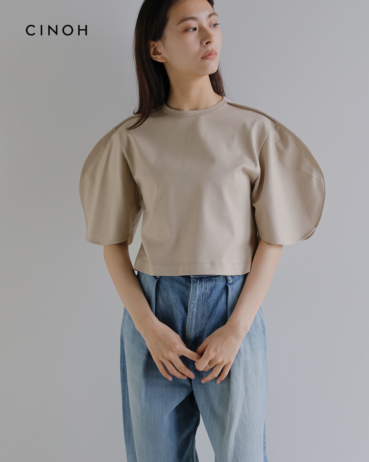 CINOH チノ コットン天竺 クロップド プルオーバー “REFINA enso/円相