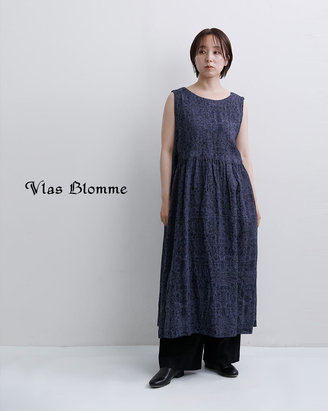 ヴラスブラム VlasBlomme ノースリーブワンピース リネン 日本製 Vlas Blomme ヴラスブラム ダマスクプリント 2way ノースリーブドレス