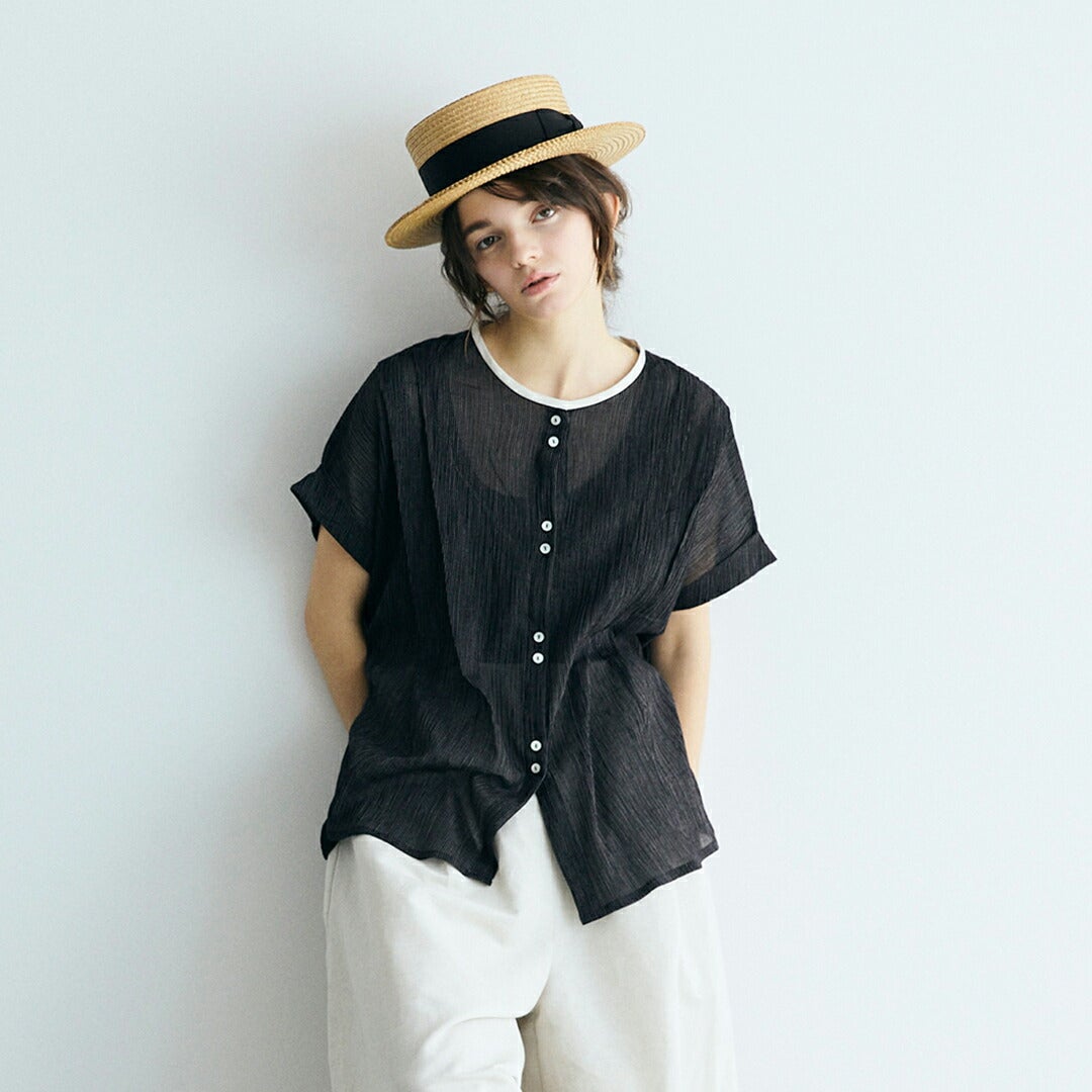 MAGALI マガリ ストライプ コットンシフォン タック ブラウス bl283