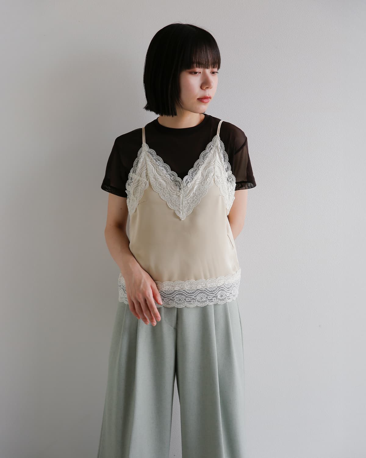 anuke アンヌーク サテンレース キャミソール Satin Lace Camisole