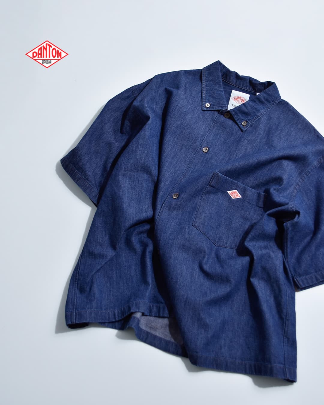 DANTON ダントン 6oz インディゴ ダンガリー ボタンダウン 半袖 シャツ