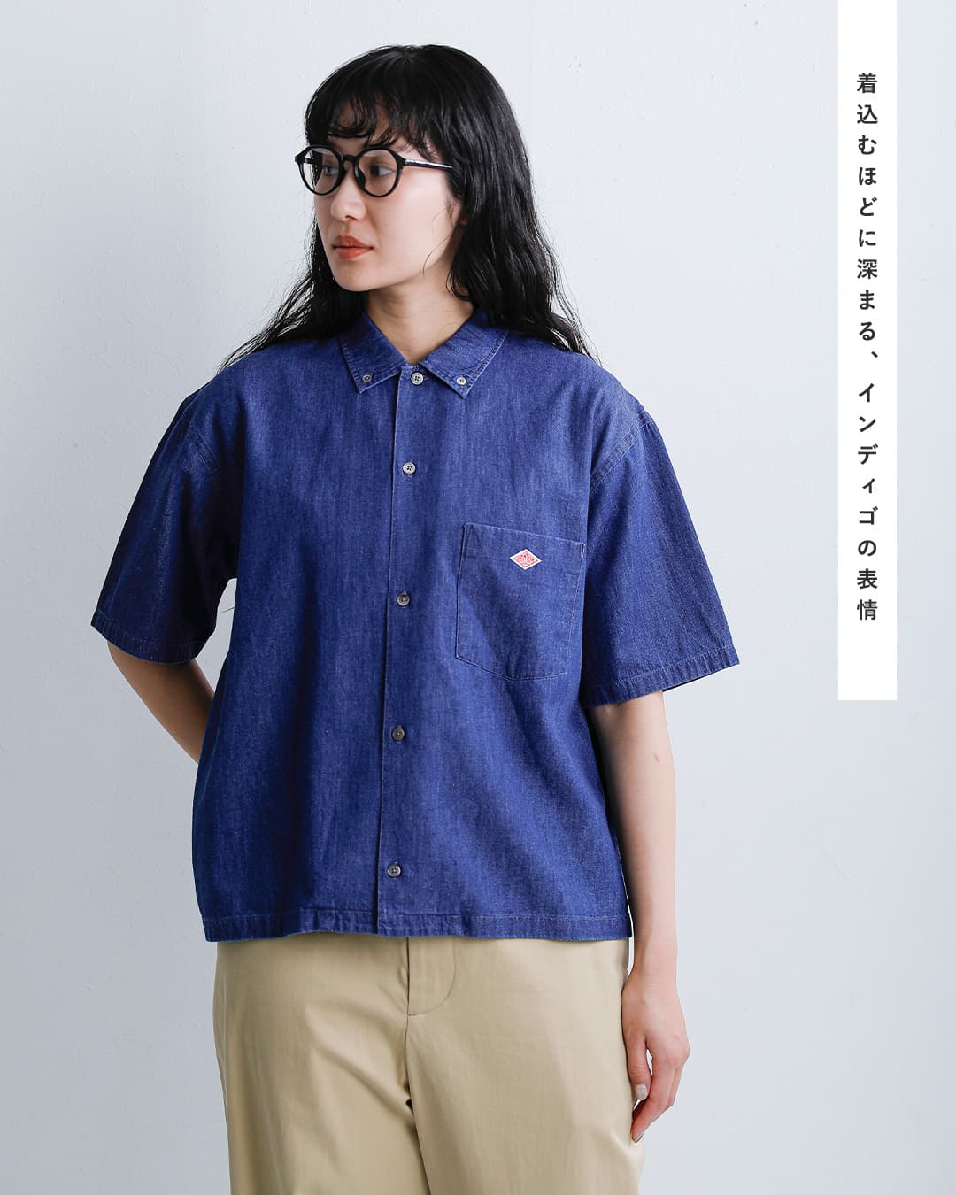 DANTON ダントン 6oz インディゴ ダンガリー ボタンダウン 半袖 シャツ