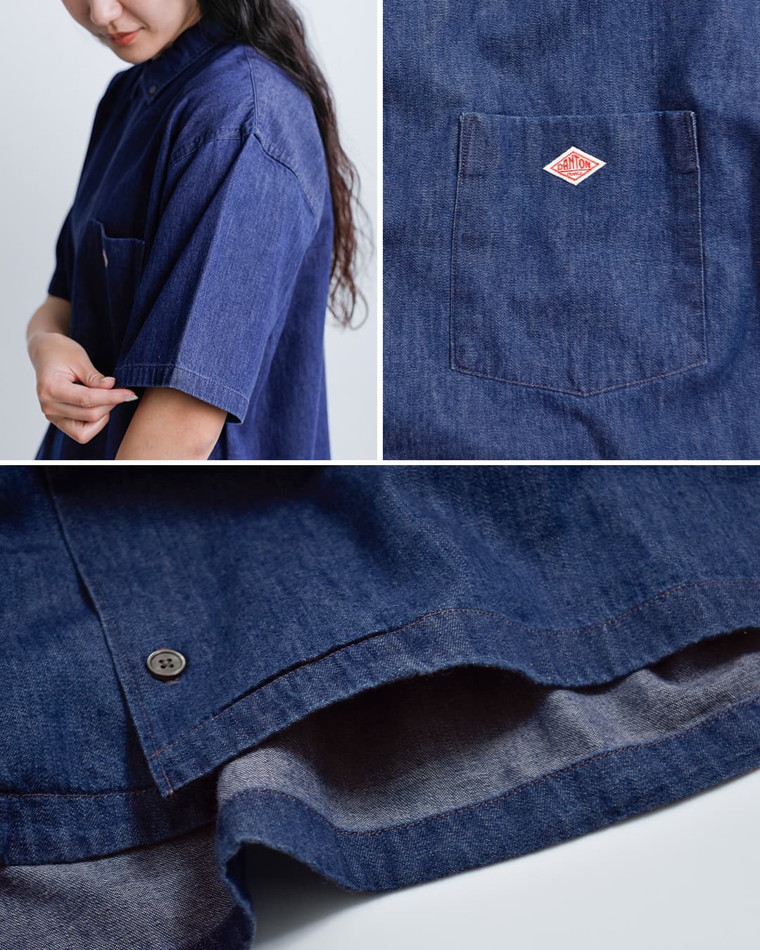 DANTON ダントン 6oz インディゴ ダンガリー ボタンダウン 半袖 シャツ