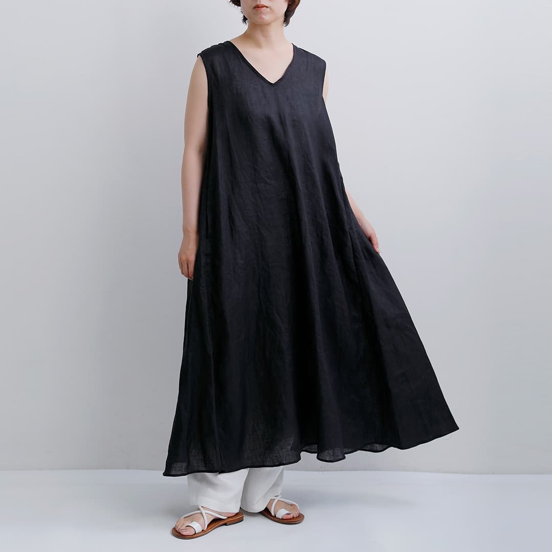 NEW]mizuiro ind ミズイロインド フレンチリネン Vネック フレア