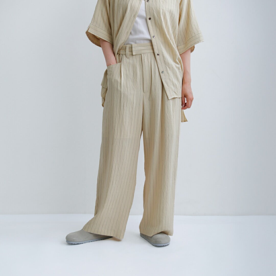 tmtm様Pheeny ShrinkLaceApronLayered NEW]kelen ケレン リネン混 ピンストライプ スラックス パンツ NORA