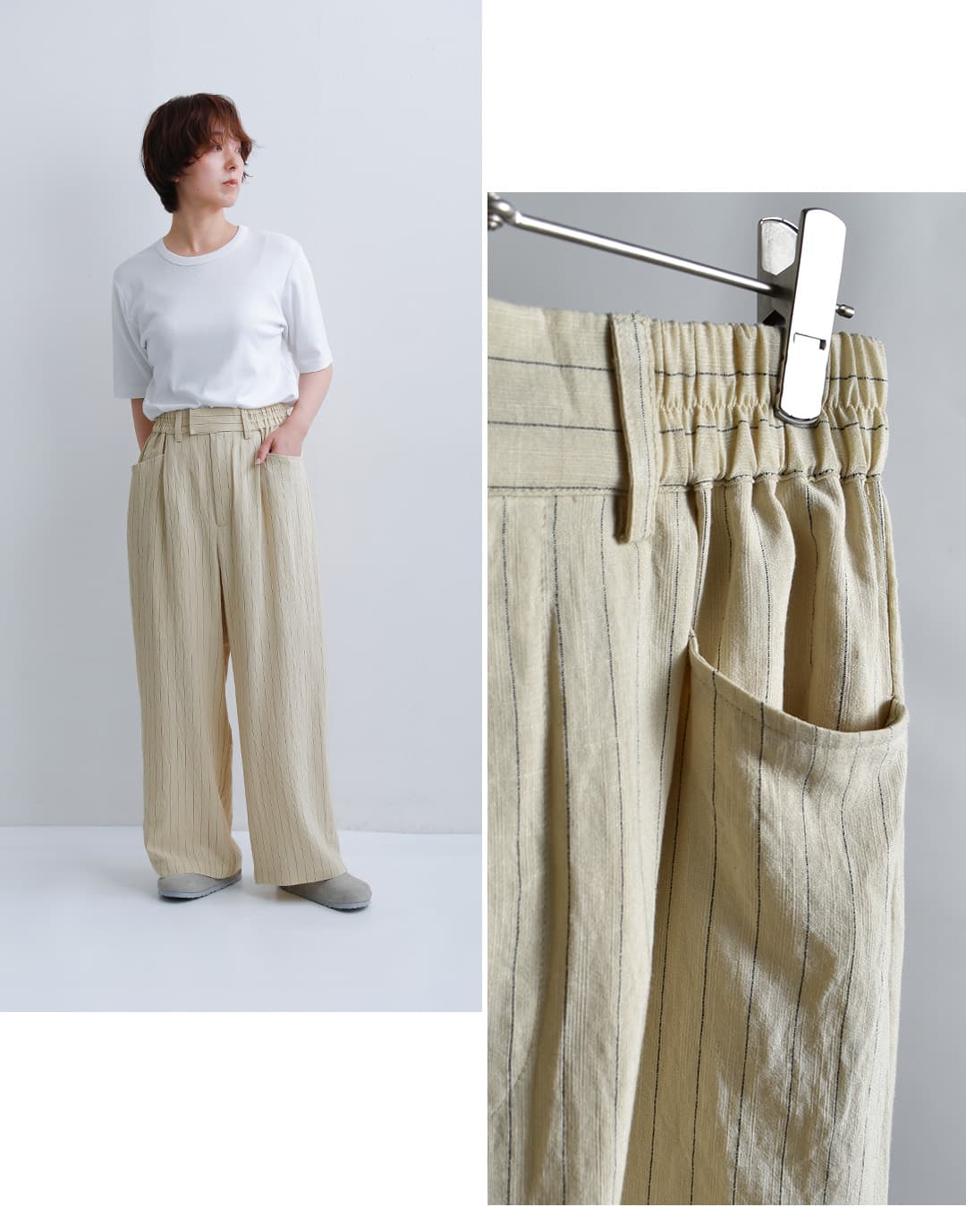 40%OFF】kelen ケレン リネン混 ピンストライプ スラックス パンツ
