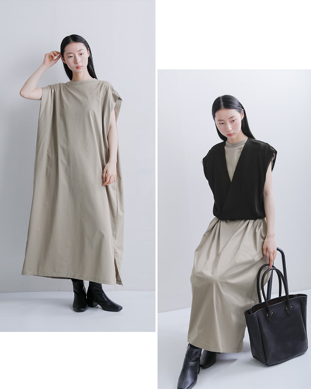 ★ATTACHMENT ウルティマシルキー天竺 オーバーサイズ長袖カーキグレー3 NEW]HAVERSACK ATTIRE ハバーサック アタイア ウルティマ天竺 クルー