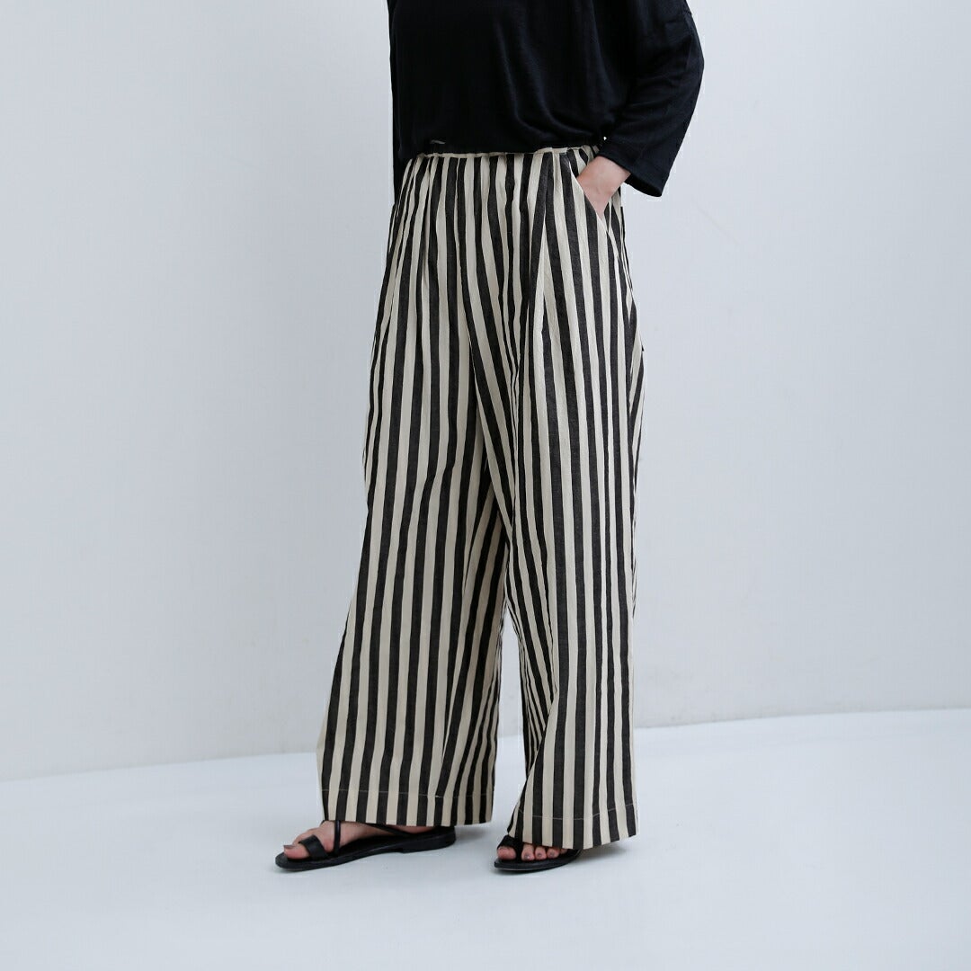 NEW]MANON マノン コットン リネン ストライプ イージーパンツ STRIPE