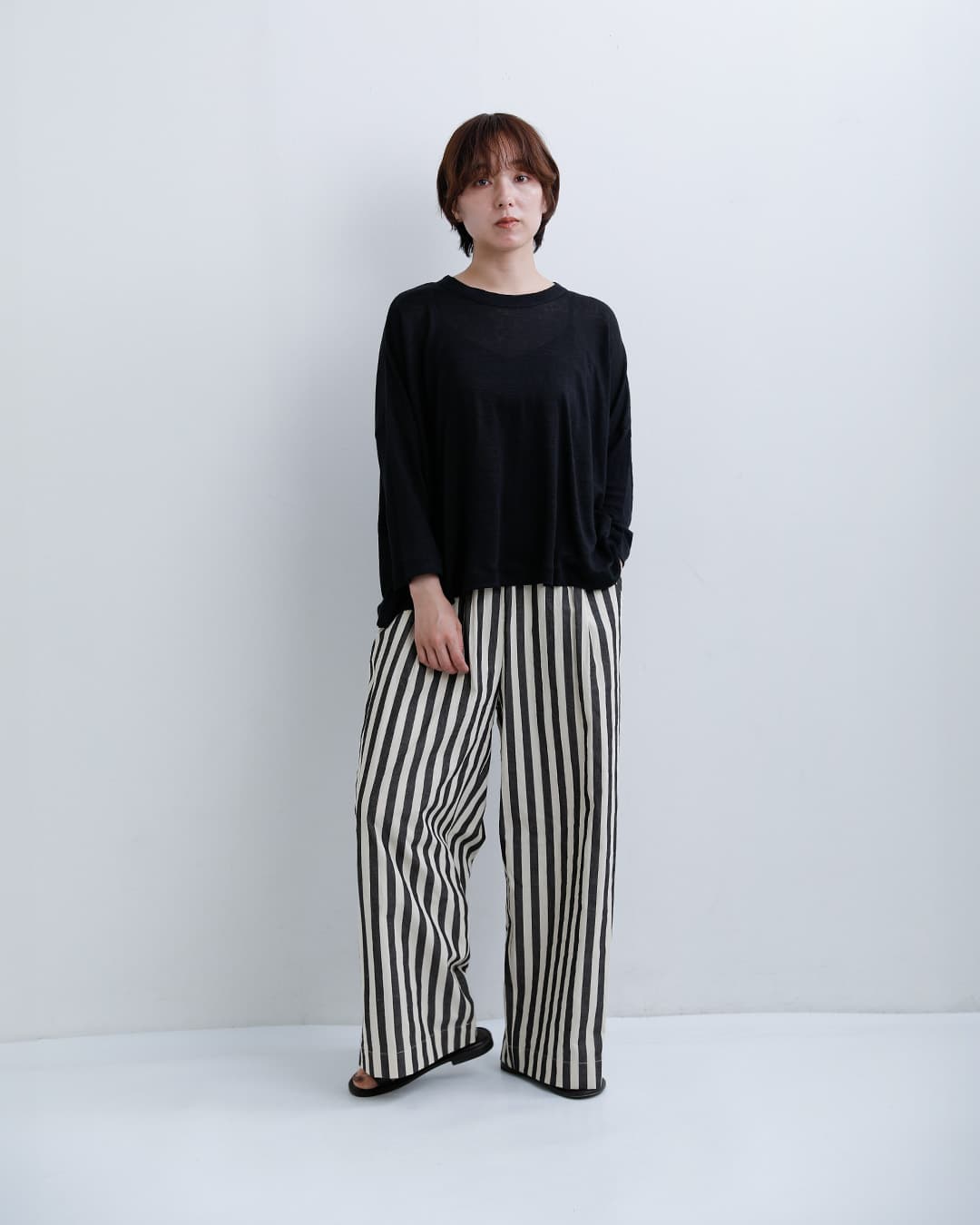 NEW]MANON マノン コットン リネン ストライプ イージーパンツ STRIPE