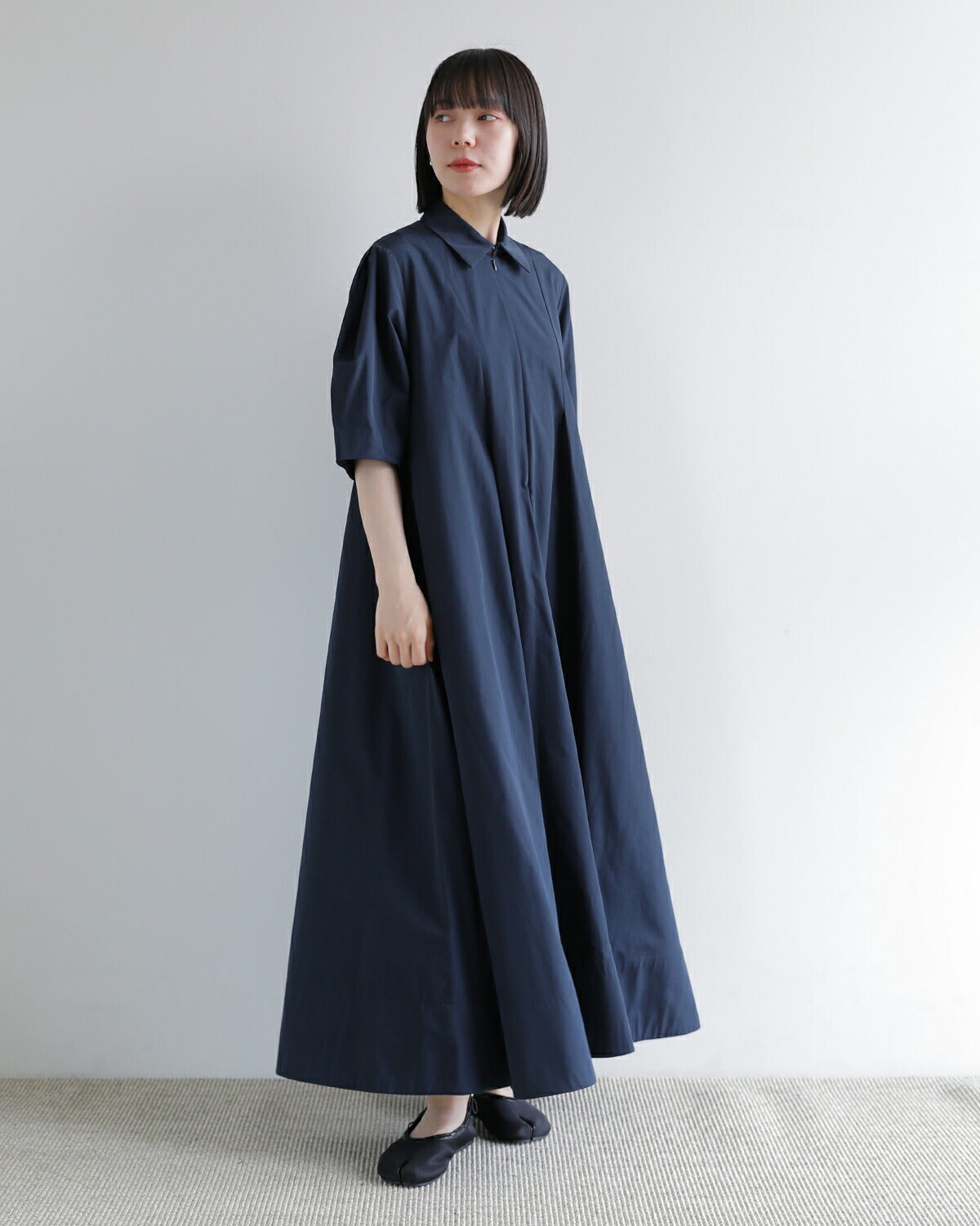 CLANE ネイビー フレアスリーブ ワンピース NEW] CLANE クラネ ハーフジップ フレア ワンピース 10112-5223