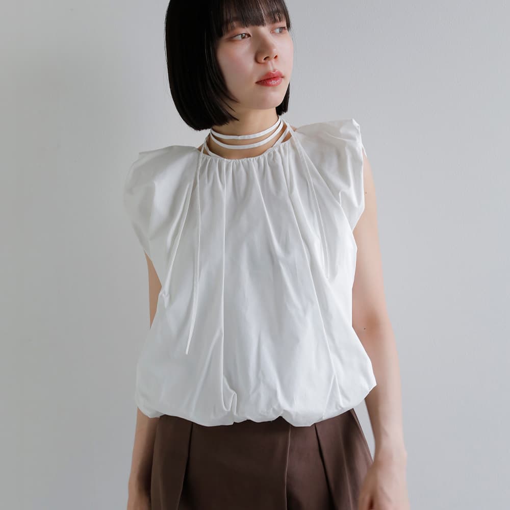 NEW] CLANE クラネ バルーン ギャザー リボン トップス 10122-4273