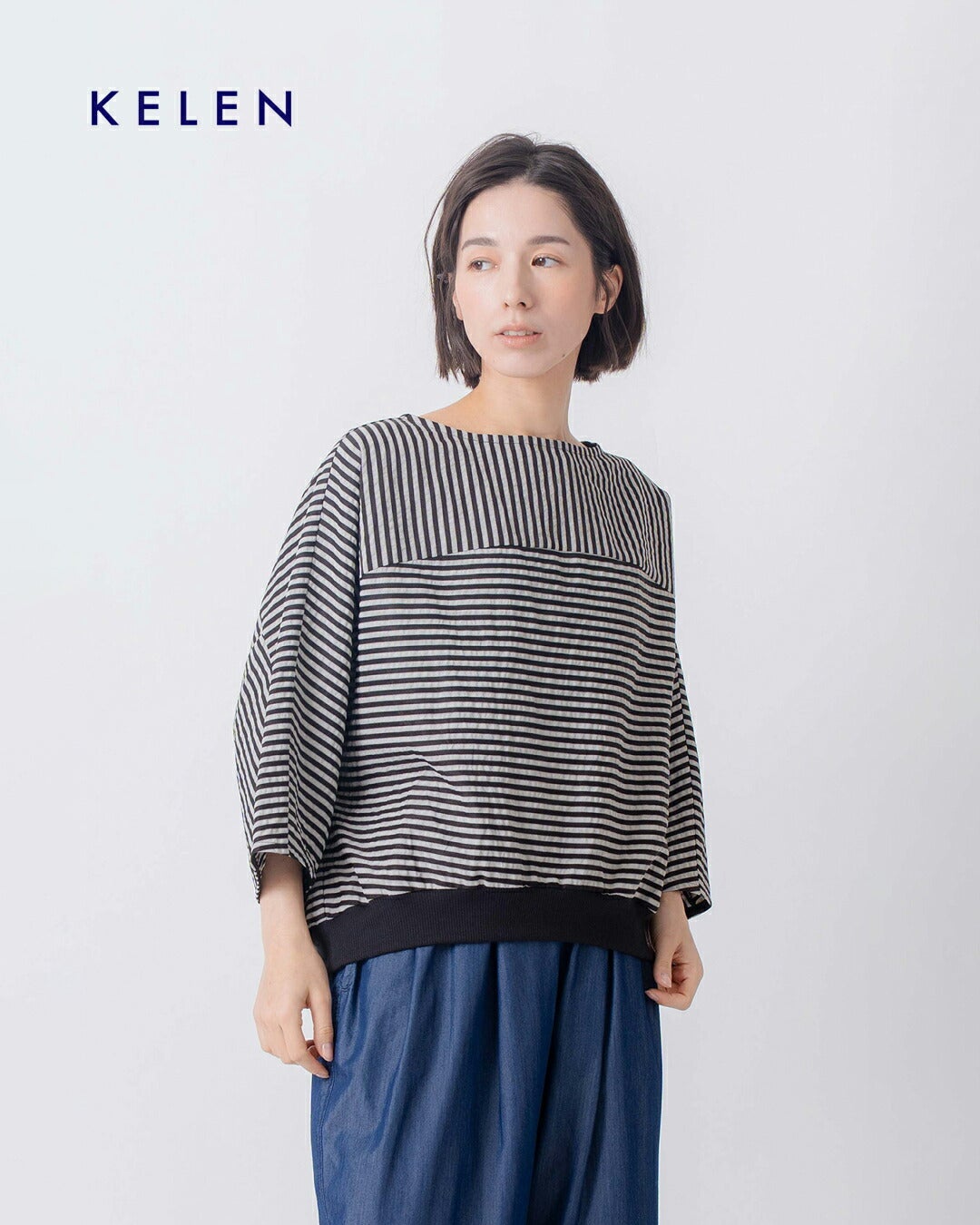 NEW]KELEN ケレン ヤッコスリーブ シアーサッカー ストライプ トップス