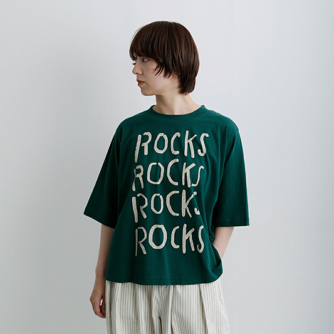 NEW]tumugu ツムグ コットン ラフィ天竺 プリント Tシャツ ROCKS