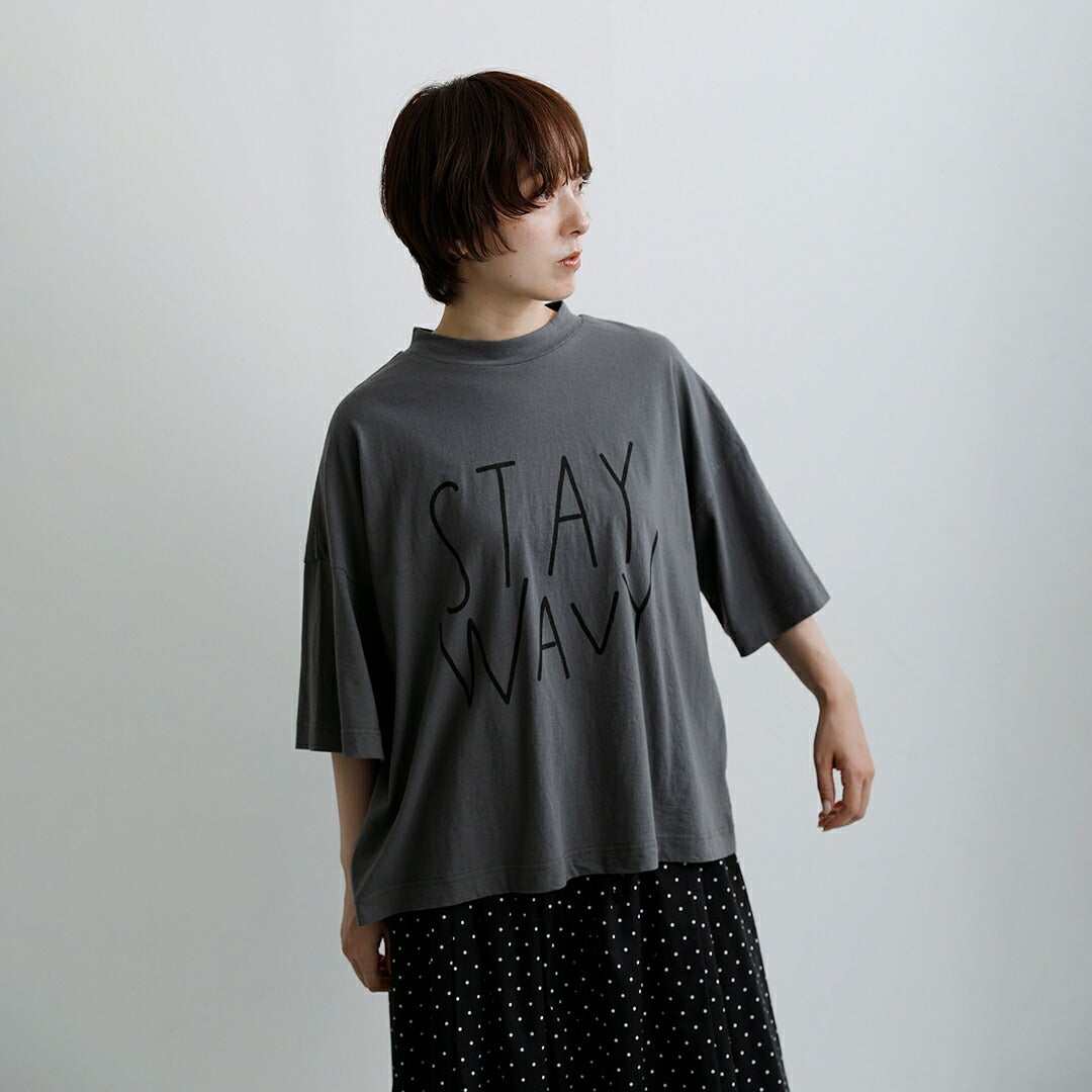 NEW]tumugu ツムグ コットン ラフィ天竺 プリント Tシャツ STAY WAVY