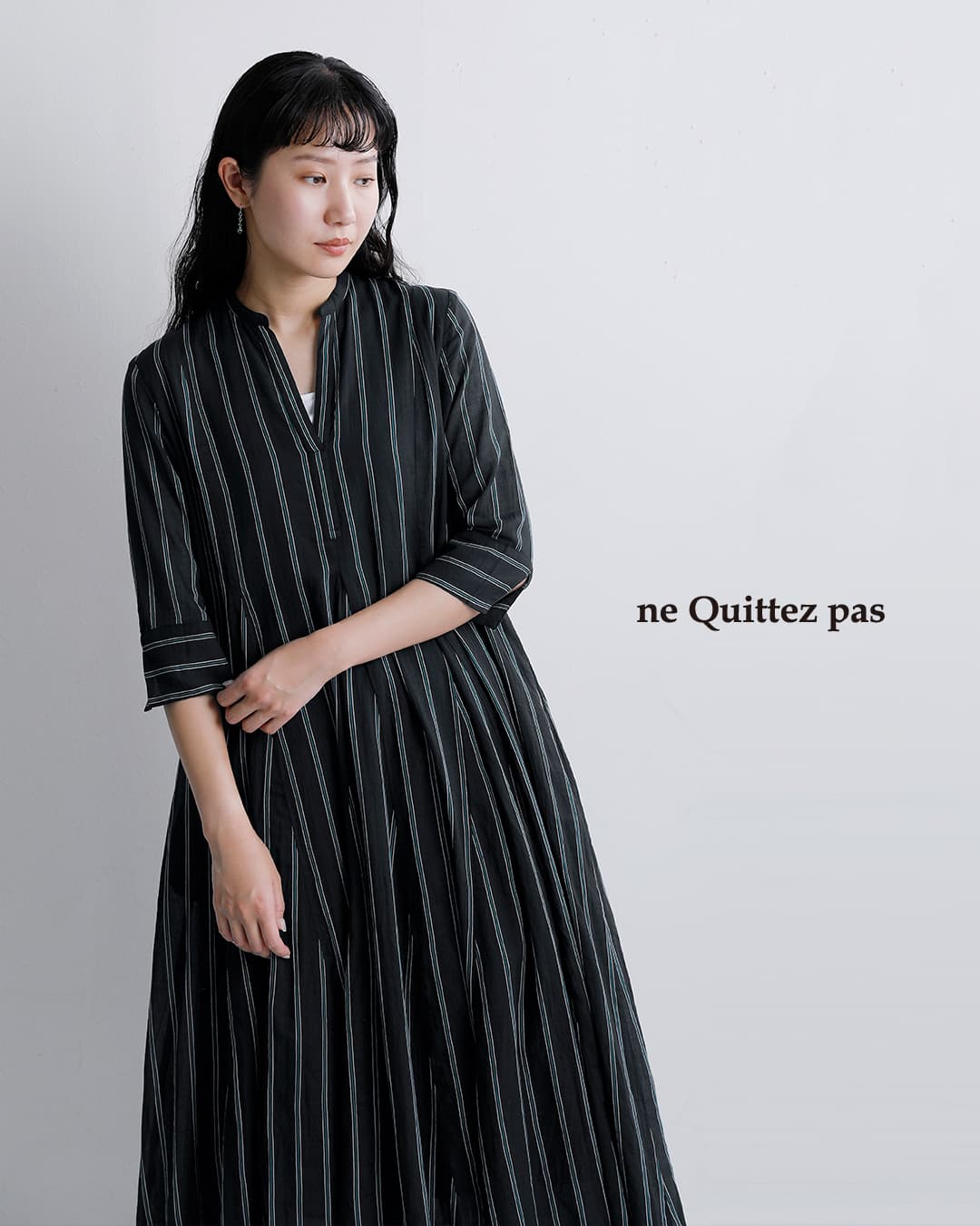 ne Quittez pasヌキテパコットンボイルワンピース ストライプSサイズ NEW]ne Quittez pas ヌキテパ コットンボイル ストライプ ワンピース