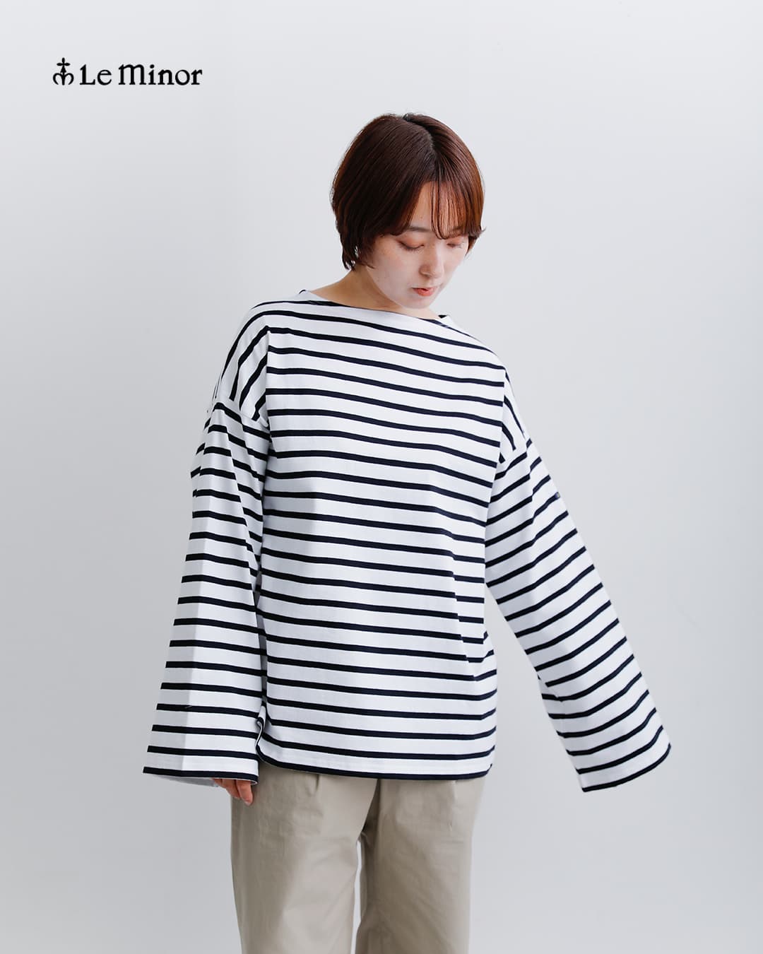 Le minor ルミノア コットン オーバーサイズ ボーダー Tシャツ PLUME