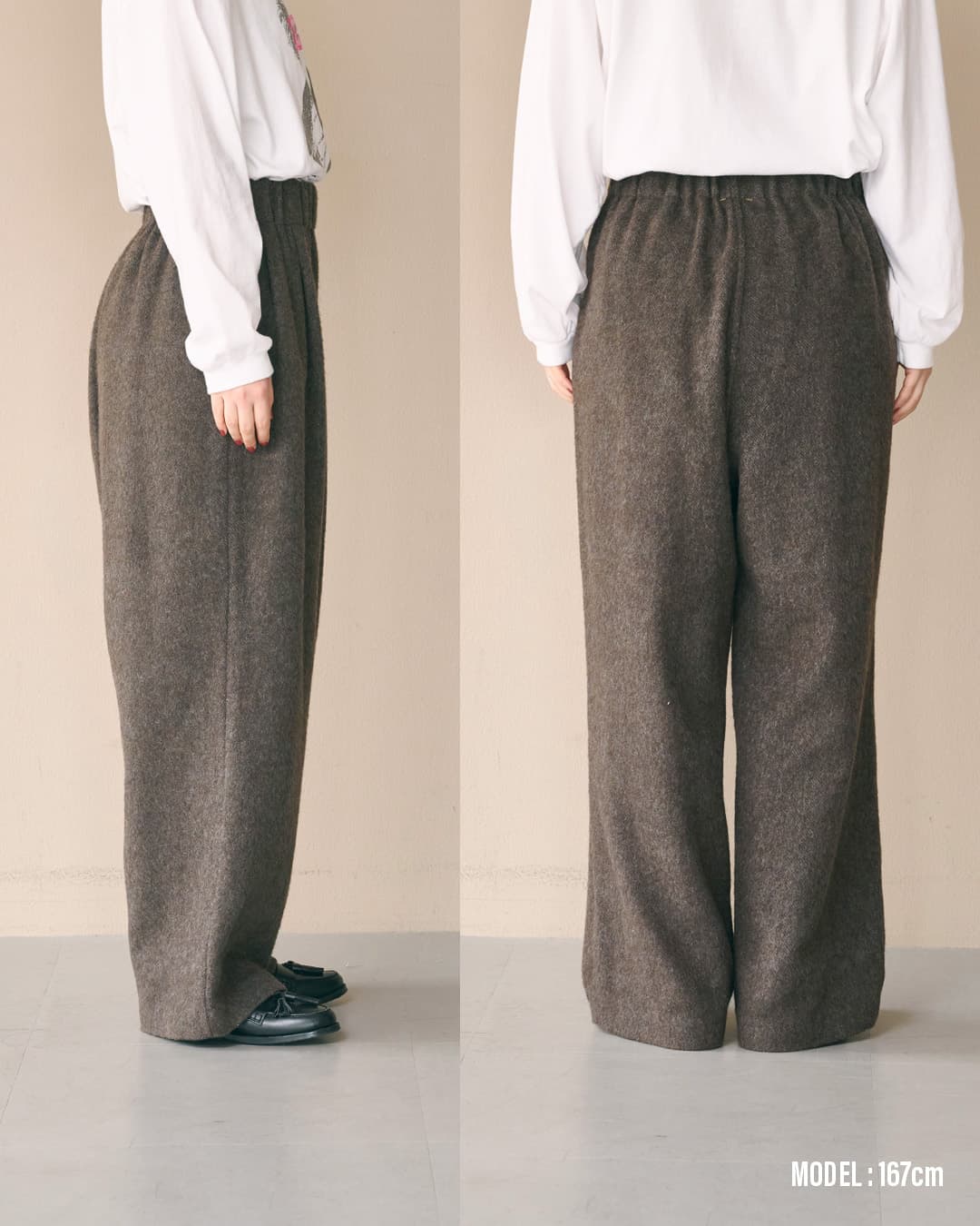 本日限定価格‼️Milky pile heart long pants 2026aw新作]KHA:KI カーキ 尾州リサイクルウール 起毛 2タック ワイド