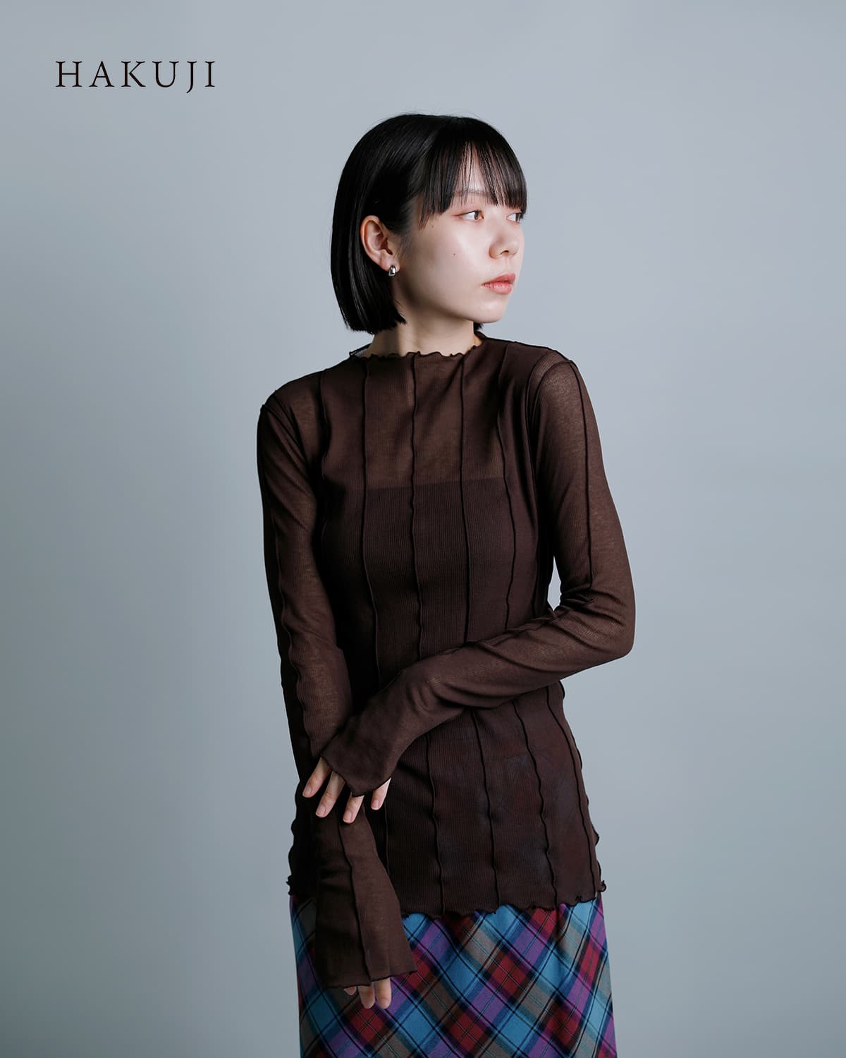 HAKUJI ハクジ コットンシアーリブ ボトルネック 長袖カットソー