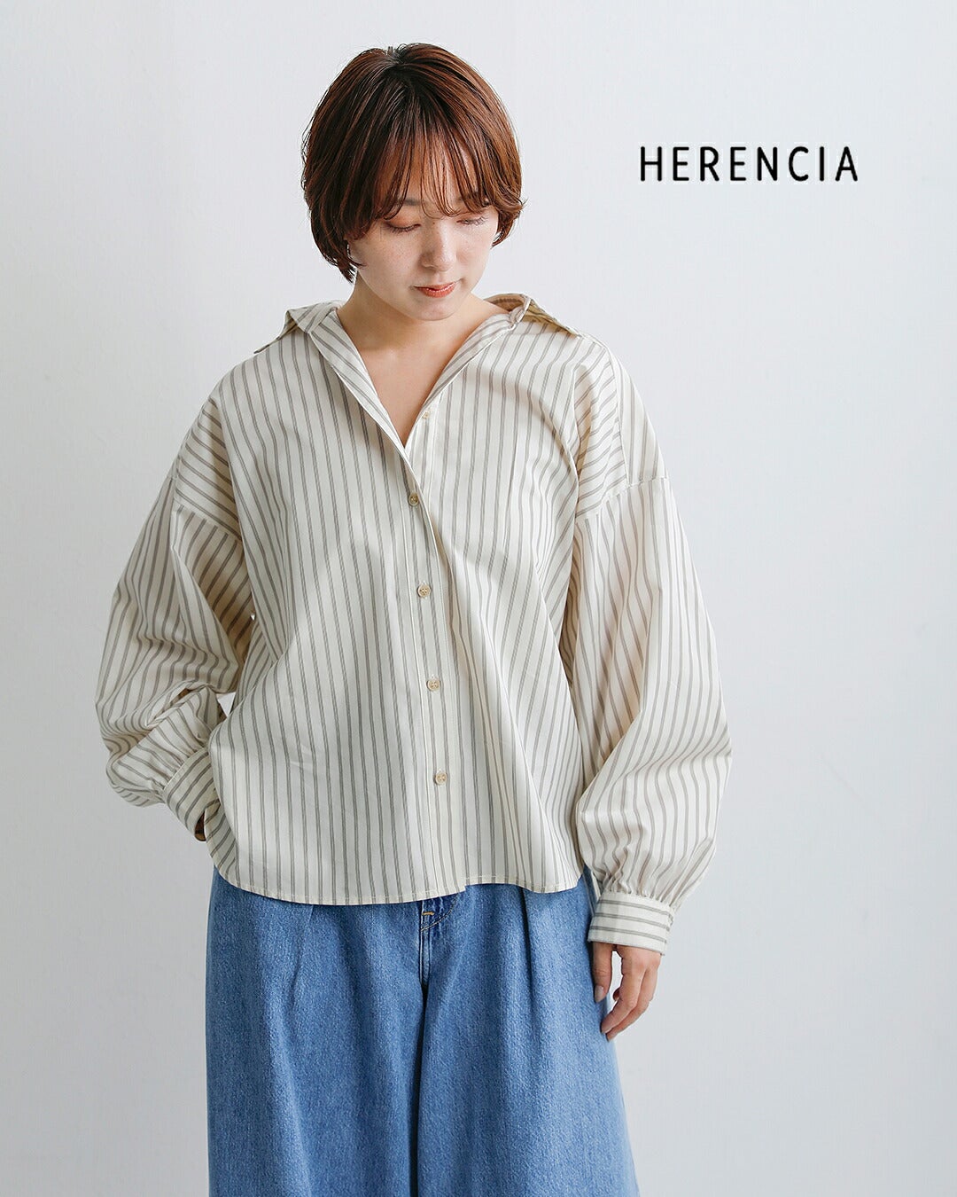 HERENCIA ヘレンチア バックリボン ストライプ ブラウス h426313