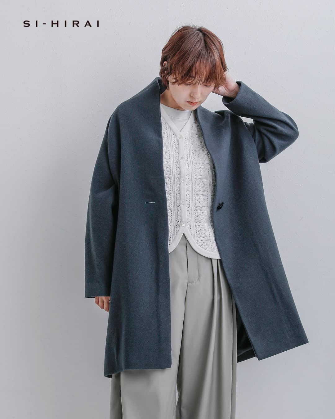 SI-HIRAI スーヒライ スペシャルメルトン ノーカラーコート SHORT NO