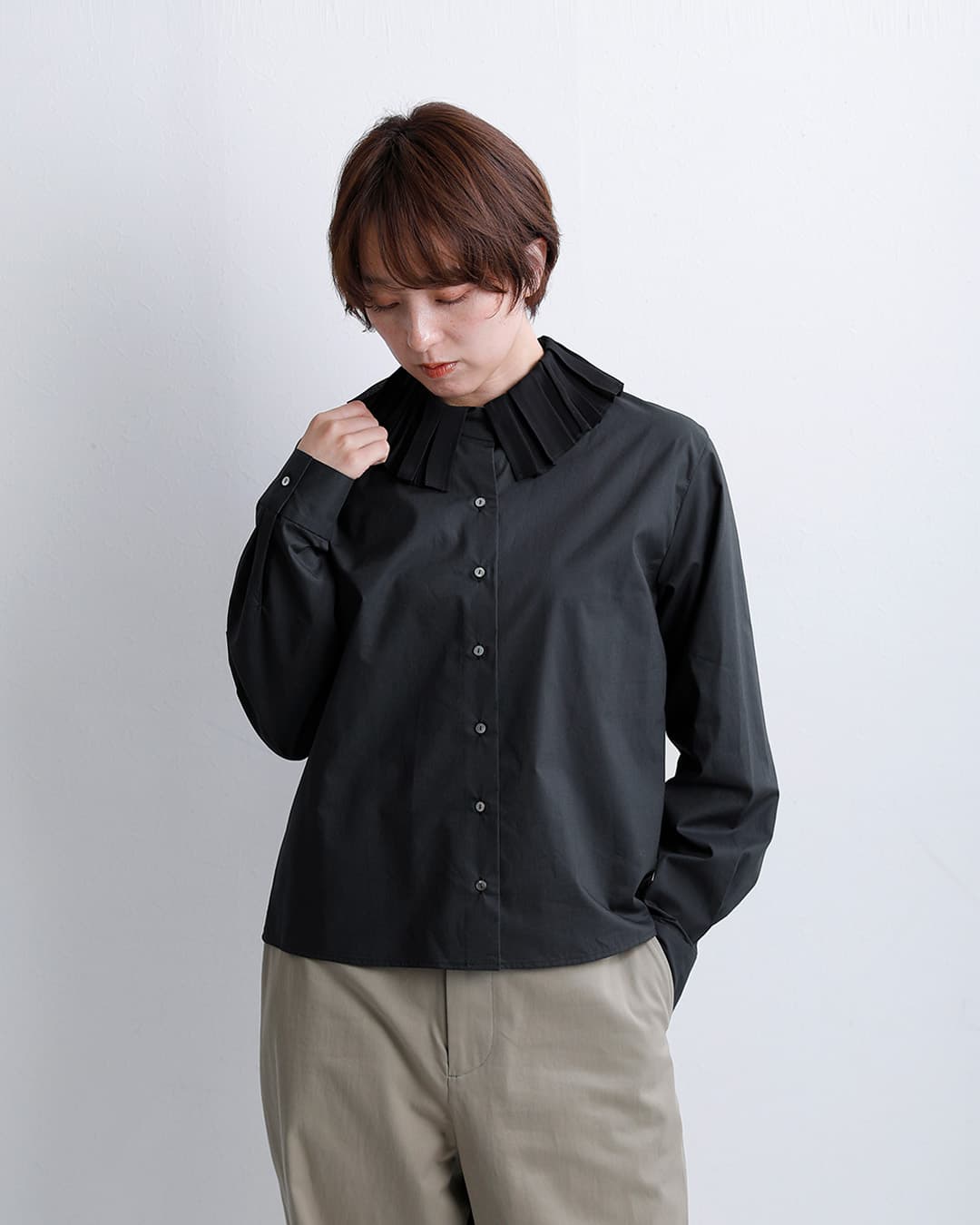 mizuiro ind ミズイロインド コットン プリーツカラー シャツ 3-230124