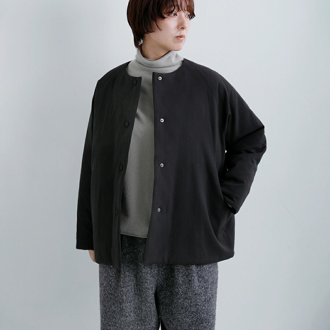 evam eva エヴァムエヴァ ウール パデッド ノーカラー ショートコート