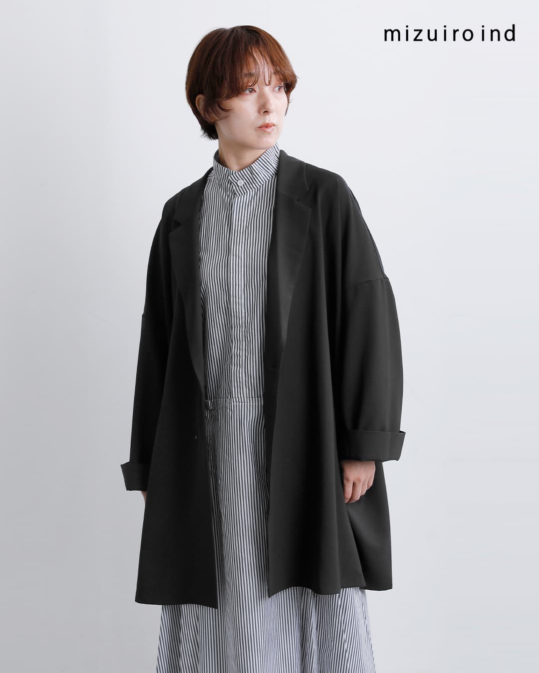 黒　ミディウミ　テーラー　ドジャケット　半袖　アウター　ミズイロインド 000000050597-06.jpg?size=l&w=