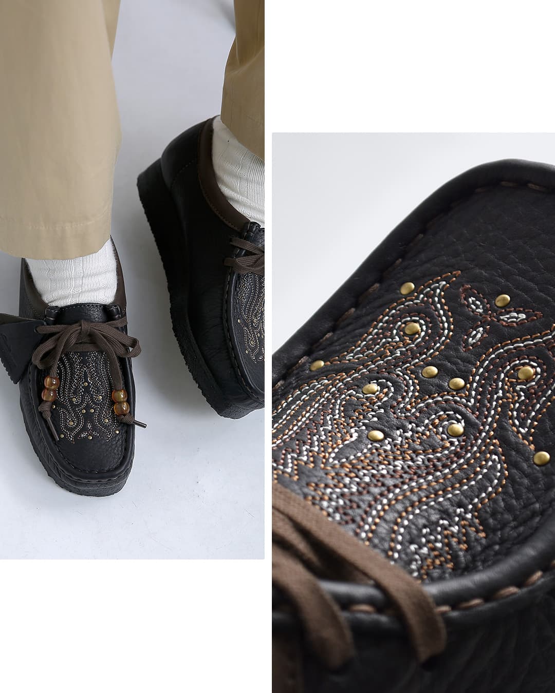 未使用級 クラークス ワラビー　ブラック　クレープソール　レザー　モカシン clarks クラークス レザー 刺繍 ワラビー クレープソール モカシン