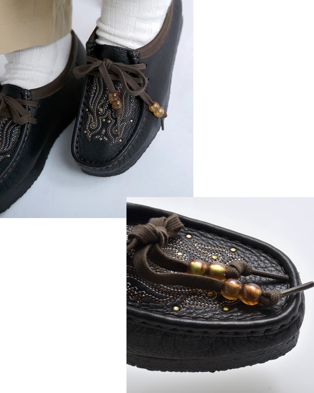 clarks クラークス レザー 刺繍 ワラビー クレープソール モカシン