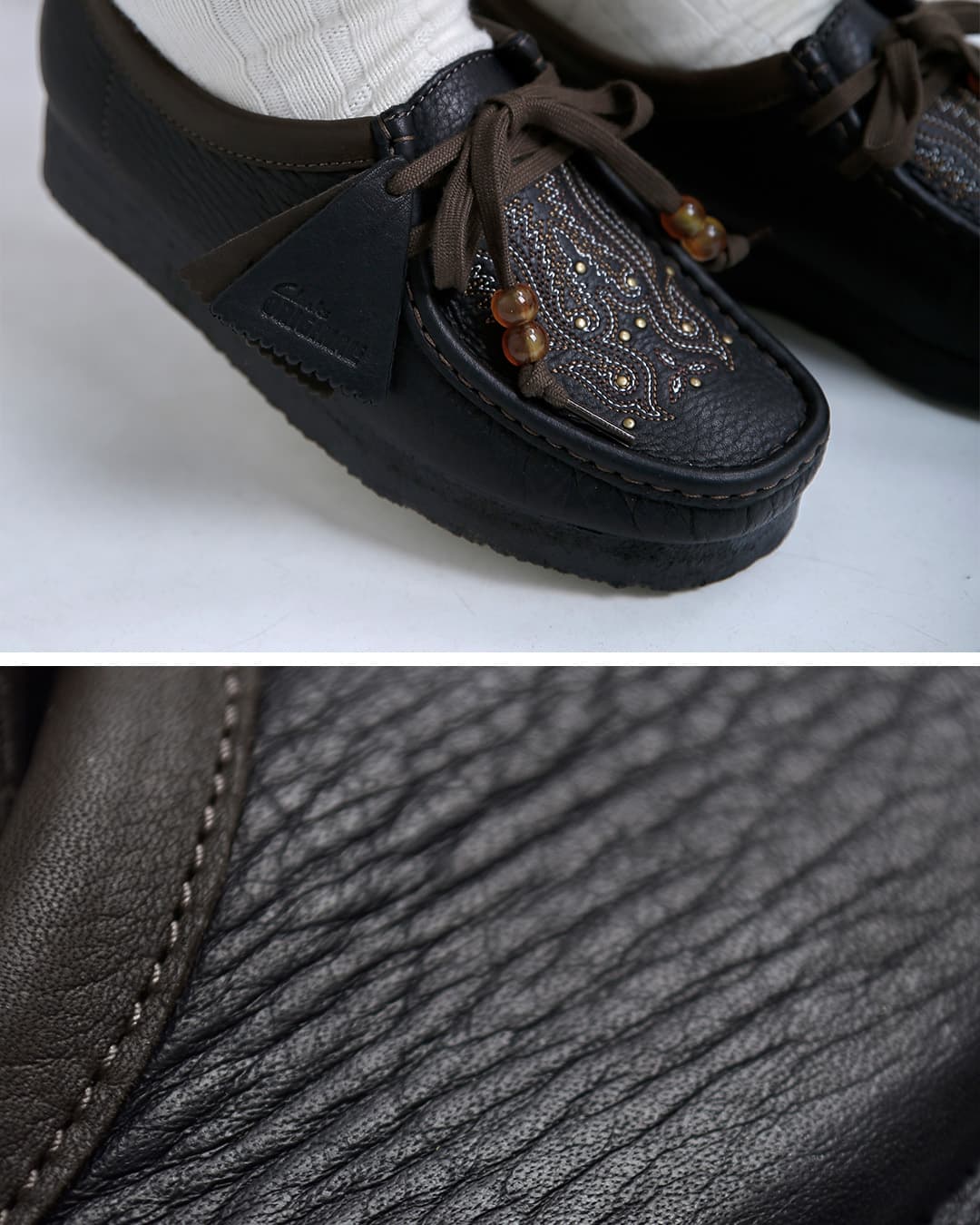 clarks クラークス レザー 刺繍 ワラビー クレープソール モカシン