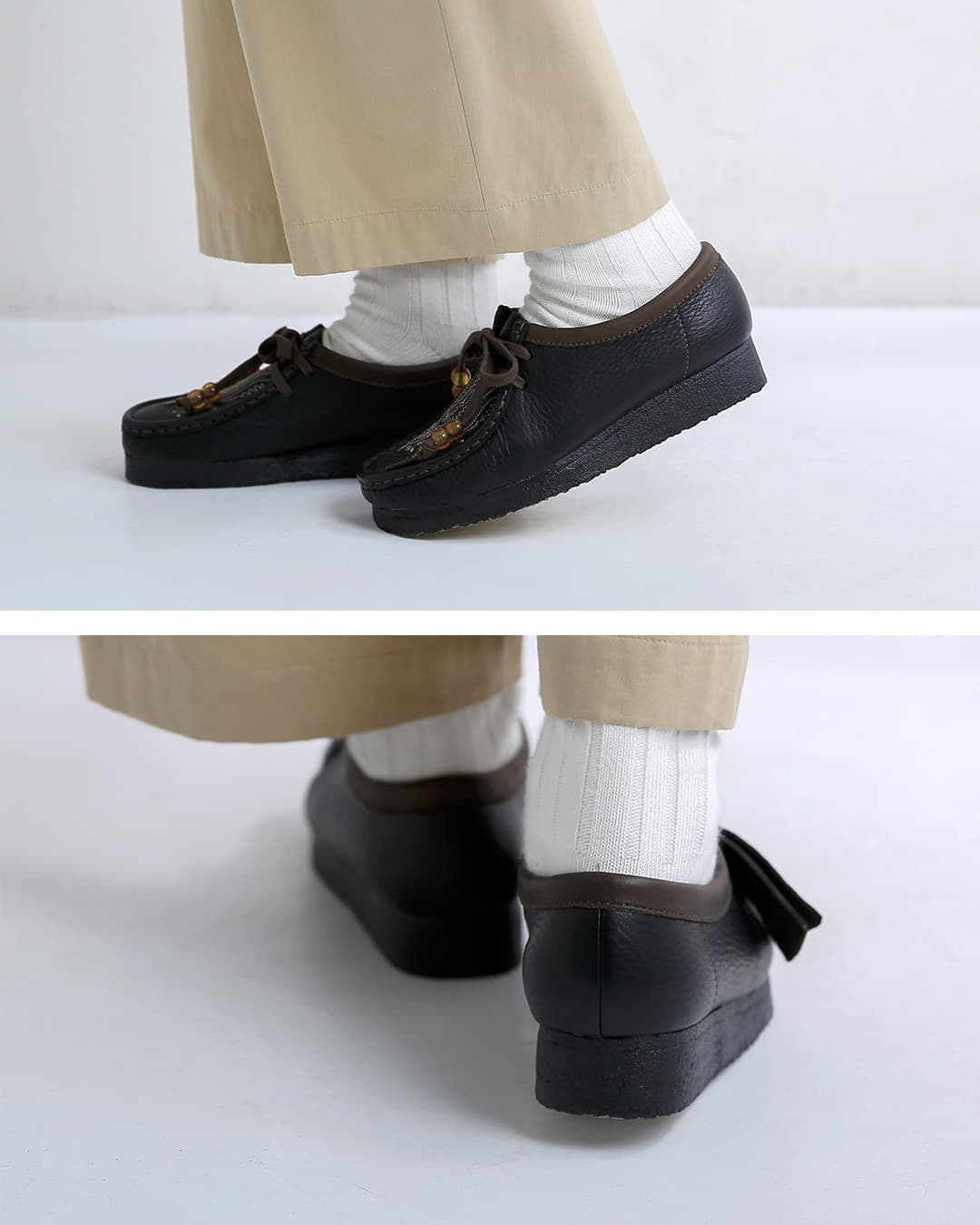 【美品】Clarks ダークグレー モカシン ワラビー clarks クラークス レザー 刺繍 ワラビー クレープソール モカシン