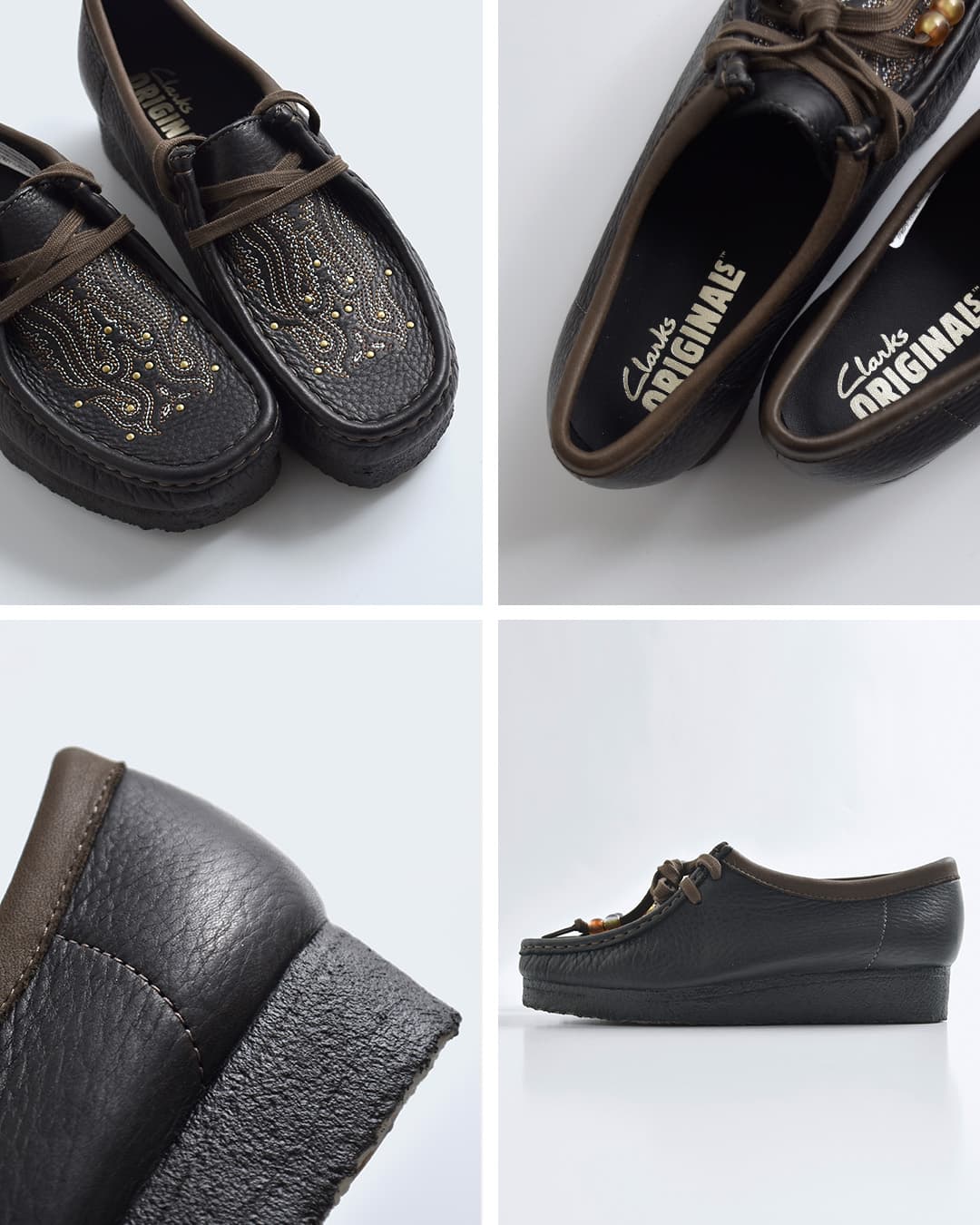 clarks クラークス レザー 刺繍 ワラビー クレープソール モカシン