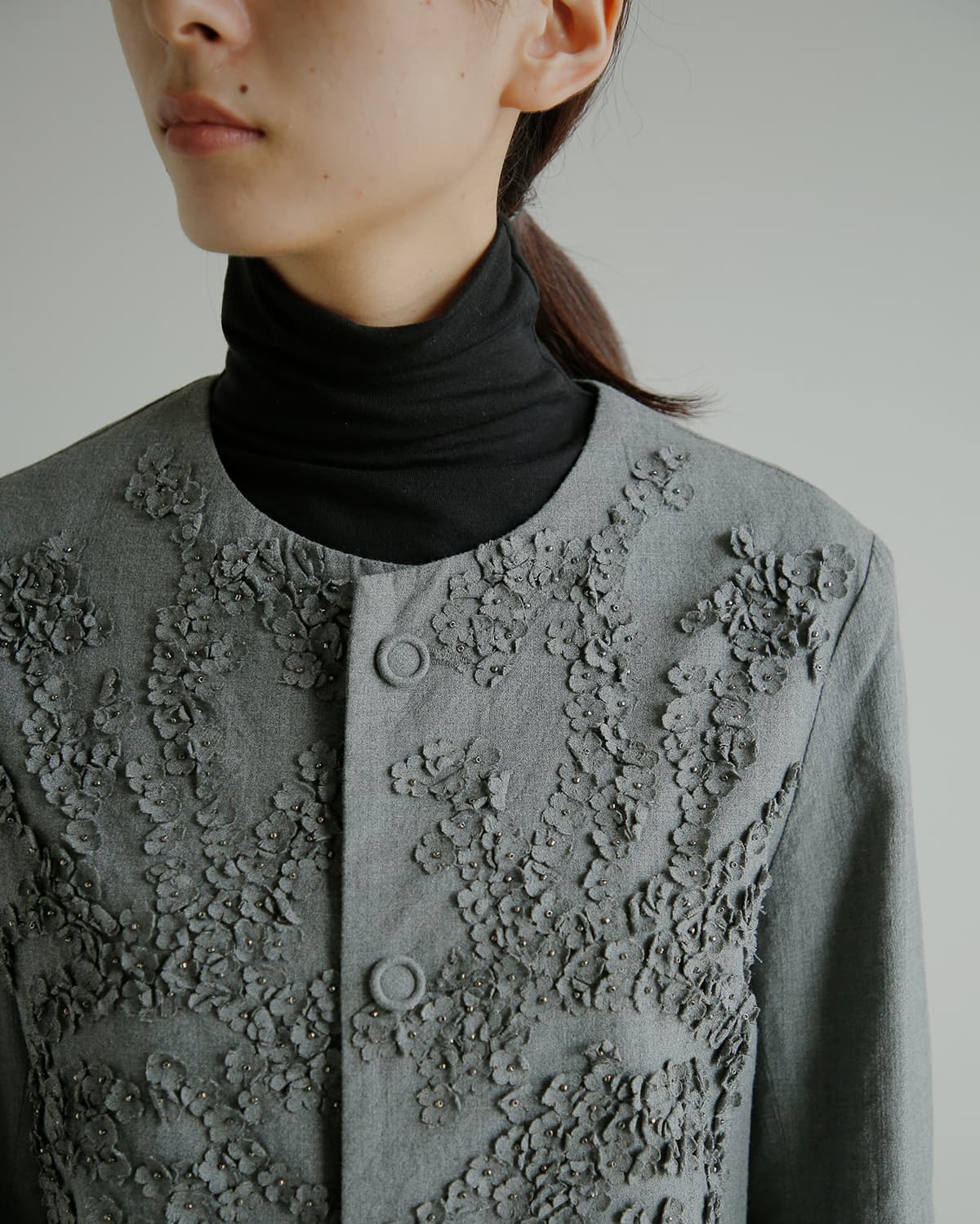 Pheeta フィータ 花柄刺繍 ノーカラージャケット Cheryl ph016c-19
