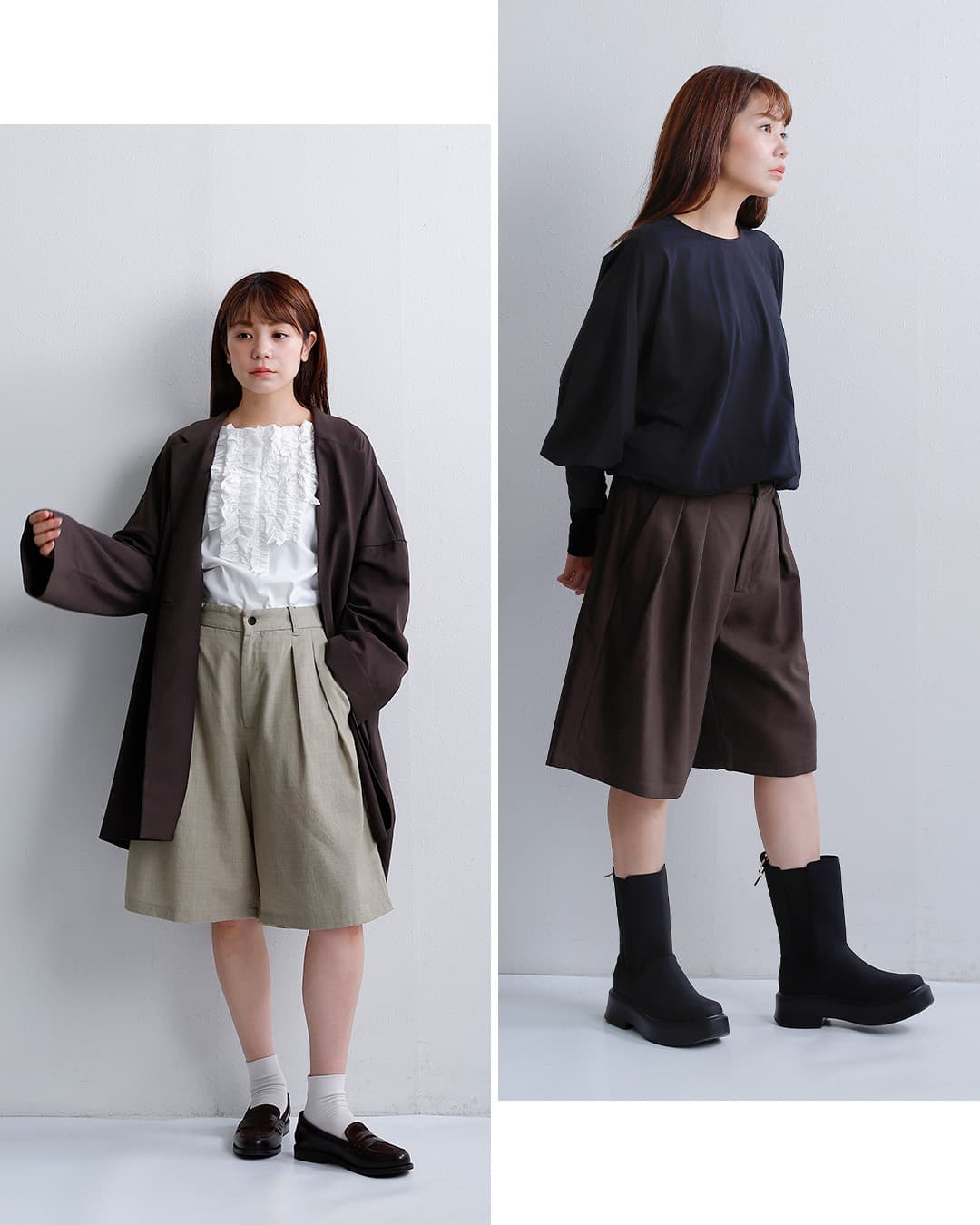 tissu ティシュ ウール ルマーノツイル タック ハーフパンツ