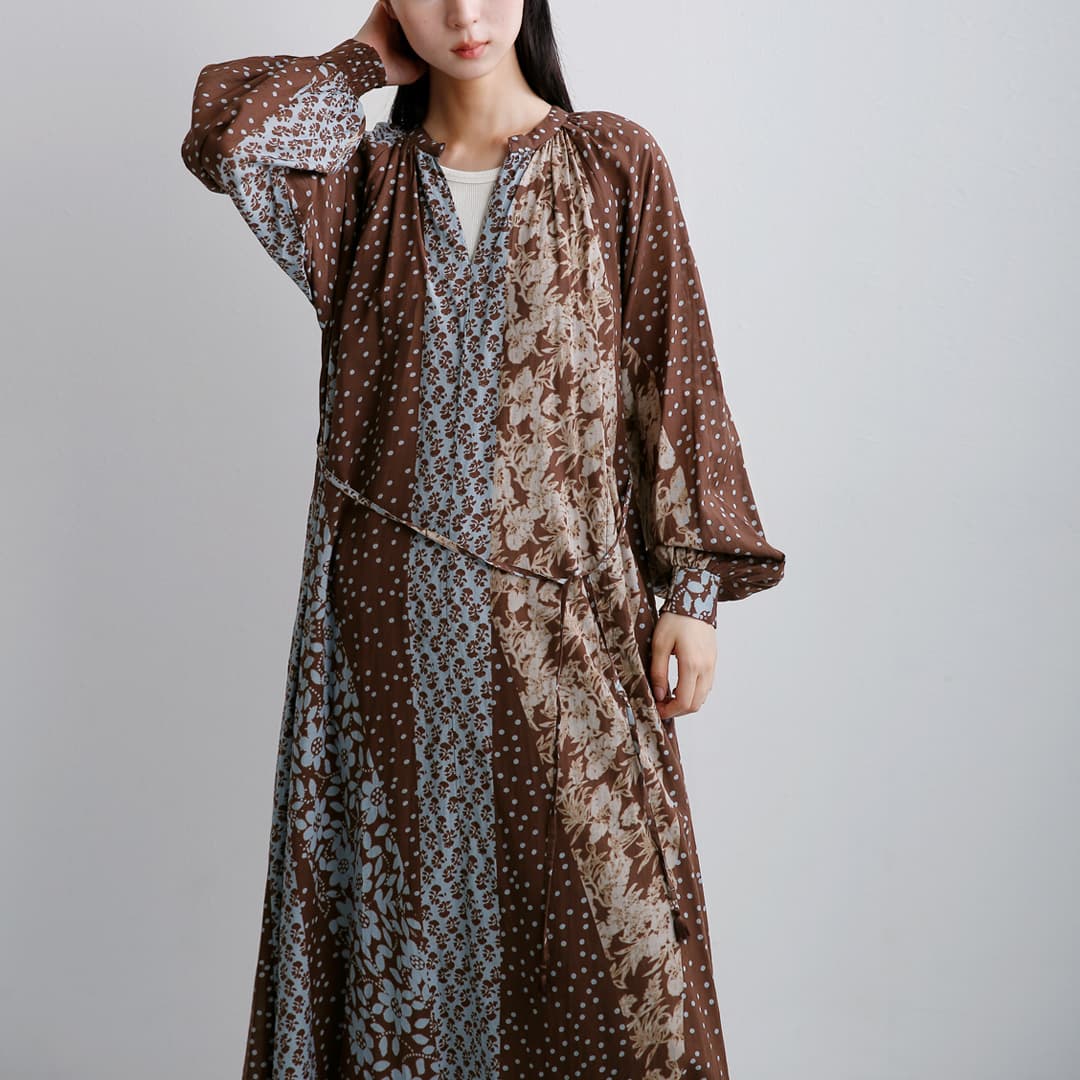 ヌキテパ　ワンピース　半袖　花柄 ne Quittez pas ヌキテパ 花柄 パッチワーク ワンピース Cotton Rayon