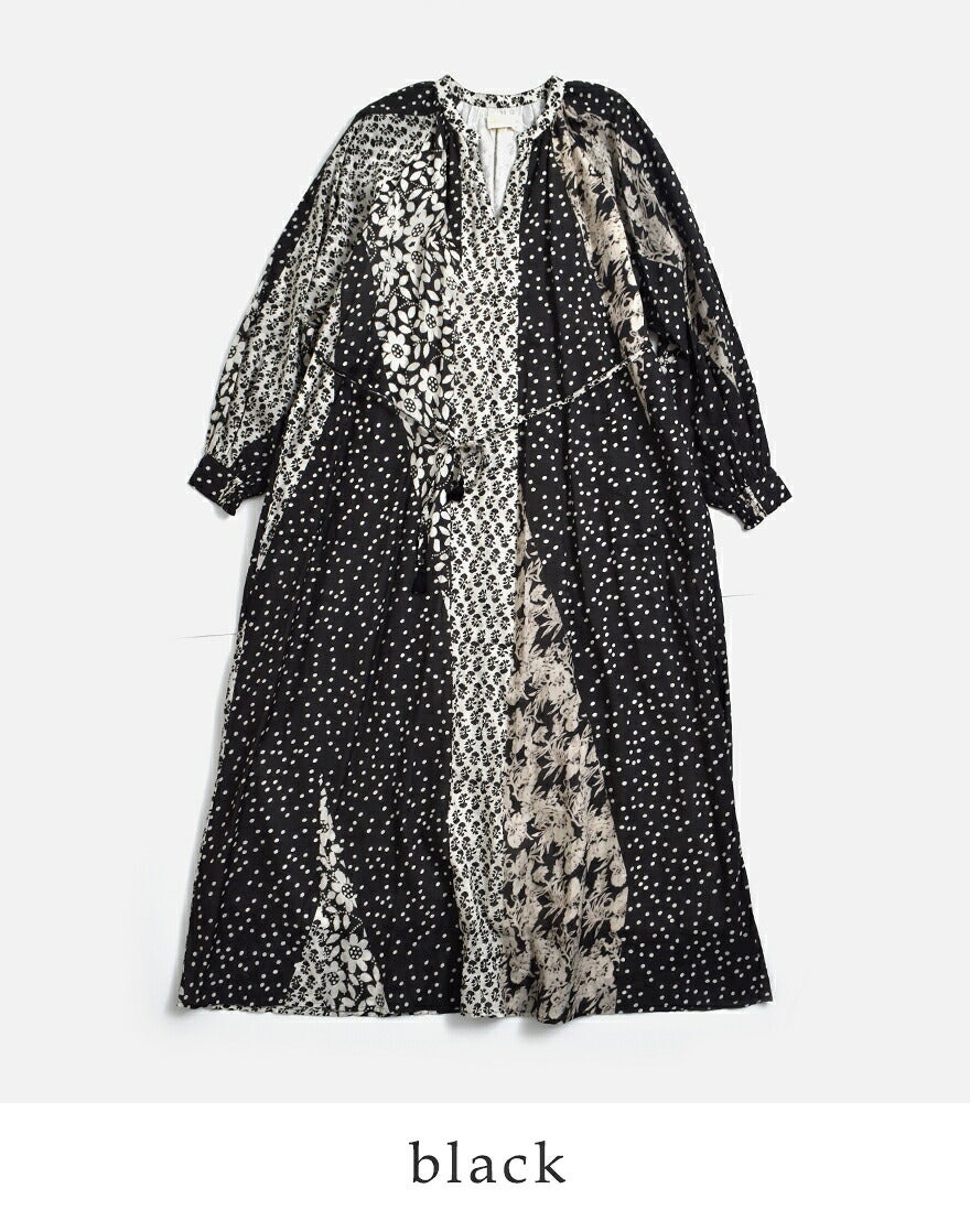 ne Quittez pas ヌキテパ 花柄 パッチワーク ワンピース Cotton Rayon ne Quittez pas ヌキテパ 花柄 パッチワーク ワンピース Cotton Rayon