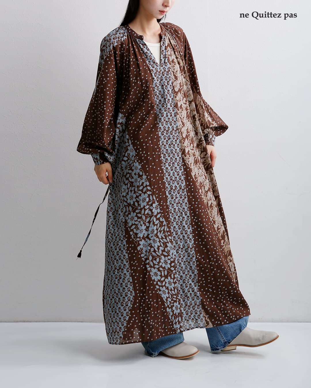 ne Quittez pas ヌキテパ 花柄 パッチワーク ワンピース Cotton Rayon