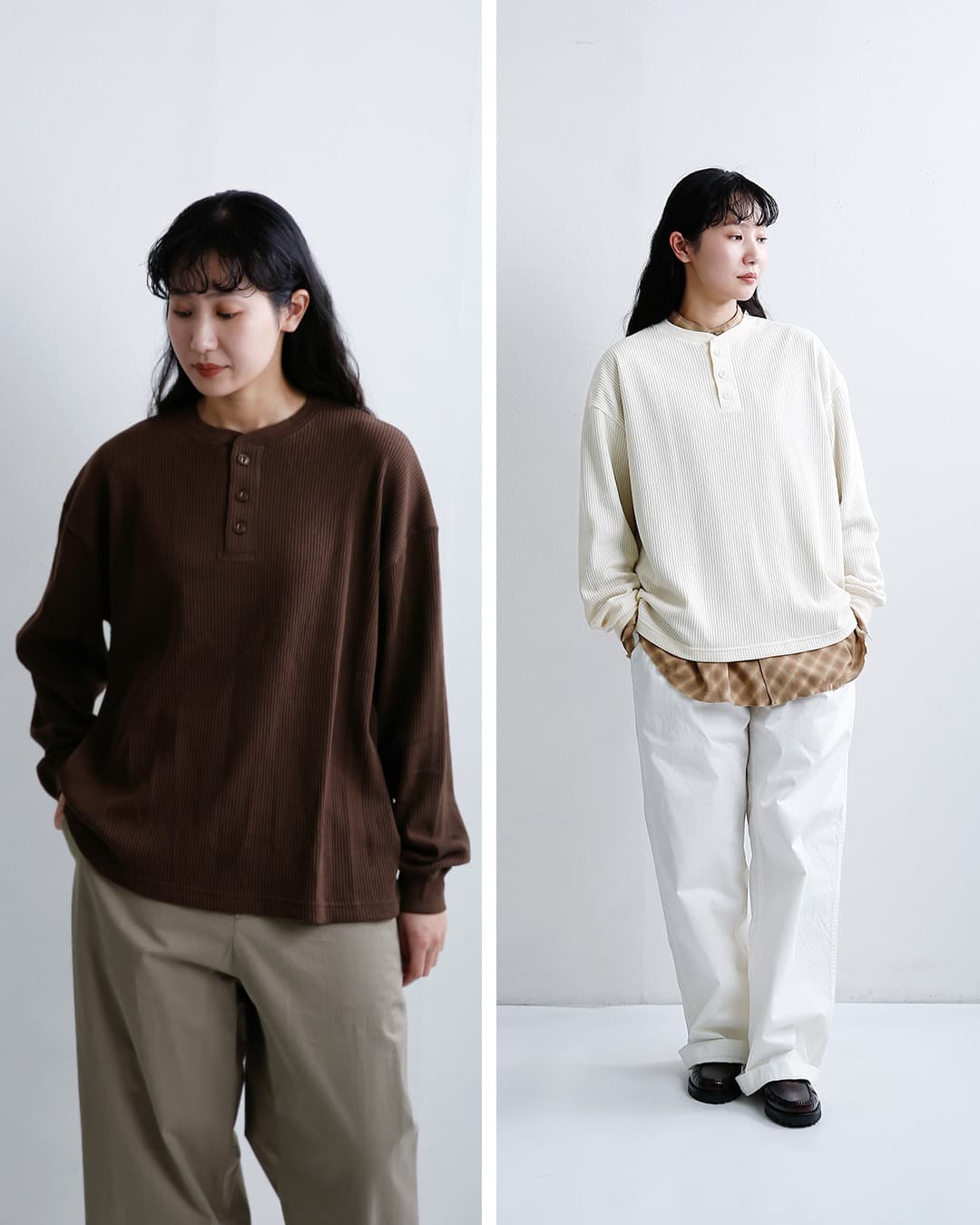 SEABEES シービーズ ワッフル ヘンリーネック 長袖 Tシャツ 2623-sb12