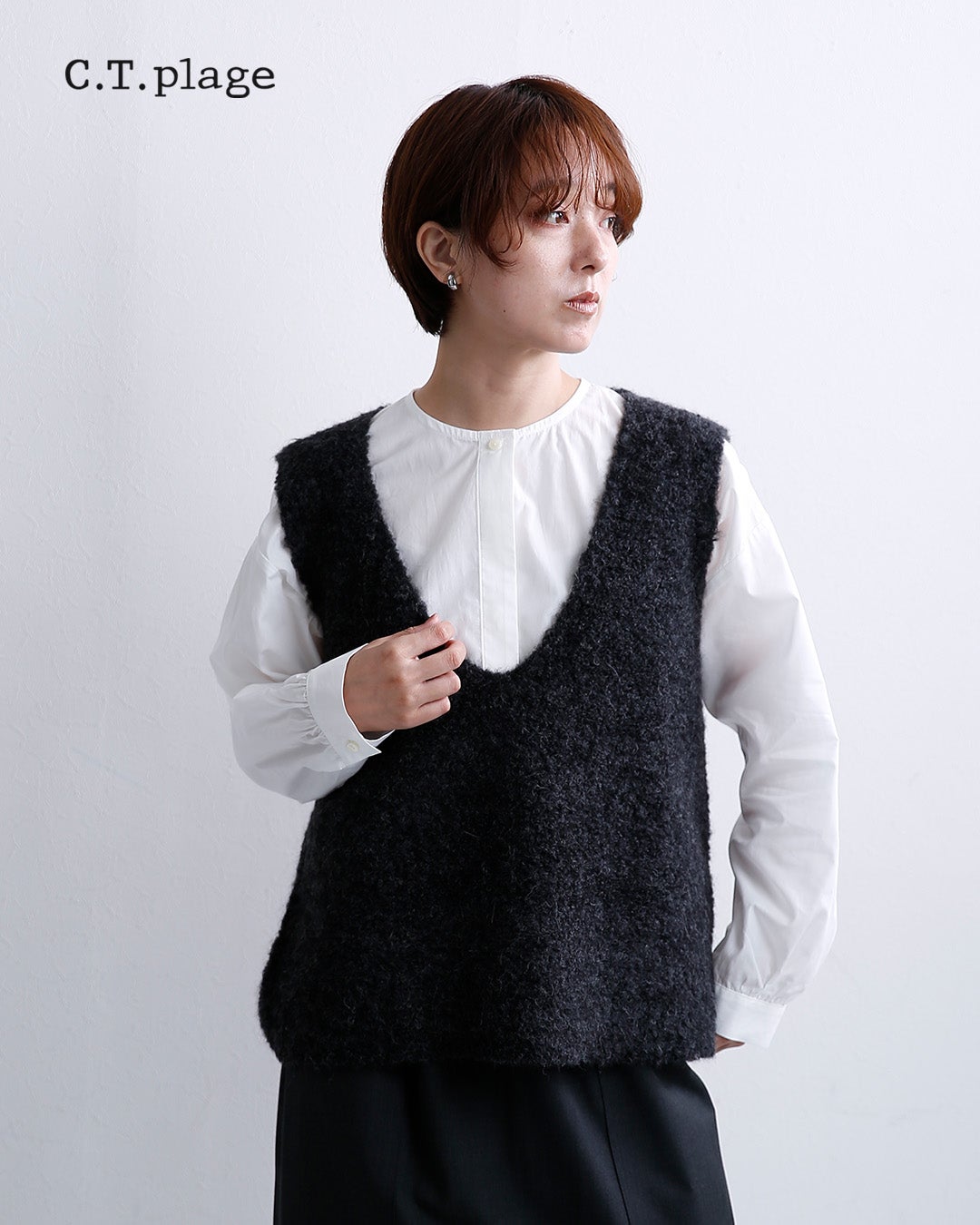 C.T.plage シーティープラージュ ペルーアルパカ 2way Vネック ニット