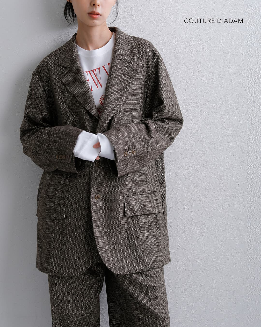 タグ付新品 24AW COUTURE D’ADAM ノーカラーツイードジャケット クーポン対象】COUTURE D'ADAM クチュールドアダム カシミヤブレンド