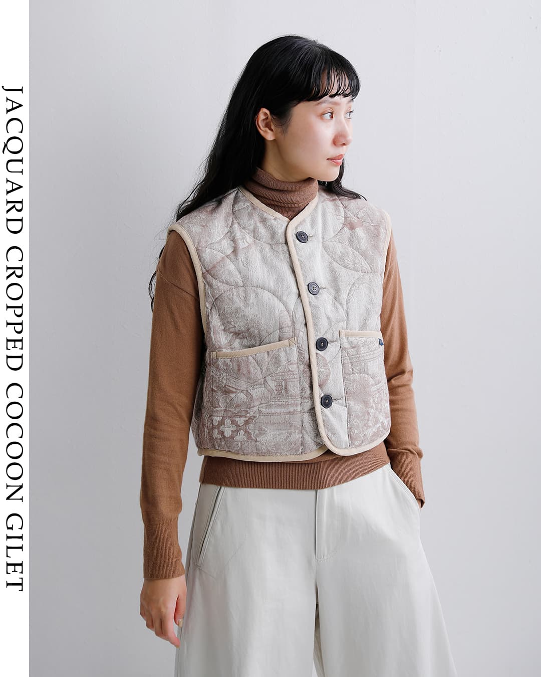 LAVENHAM ラベンハム ジャガード クロップド コクーンジレ Jacquard