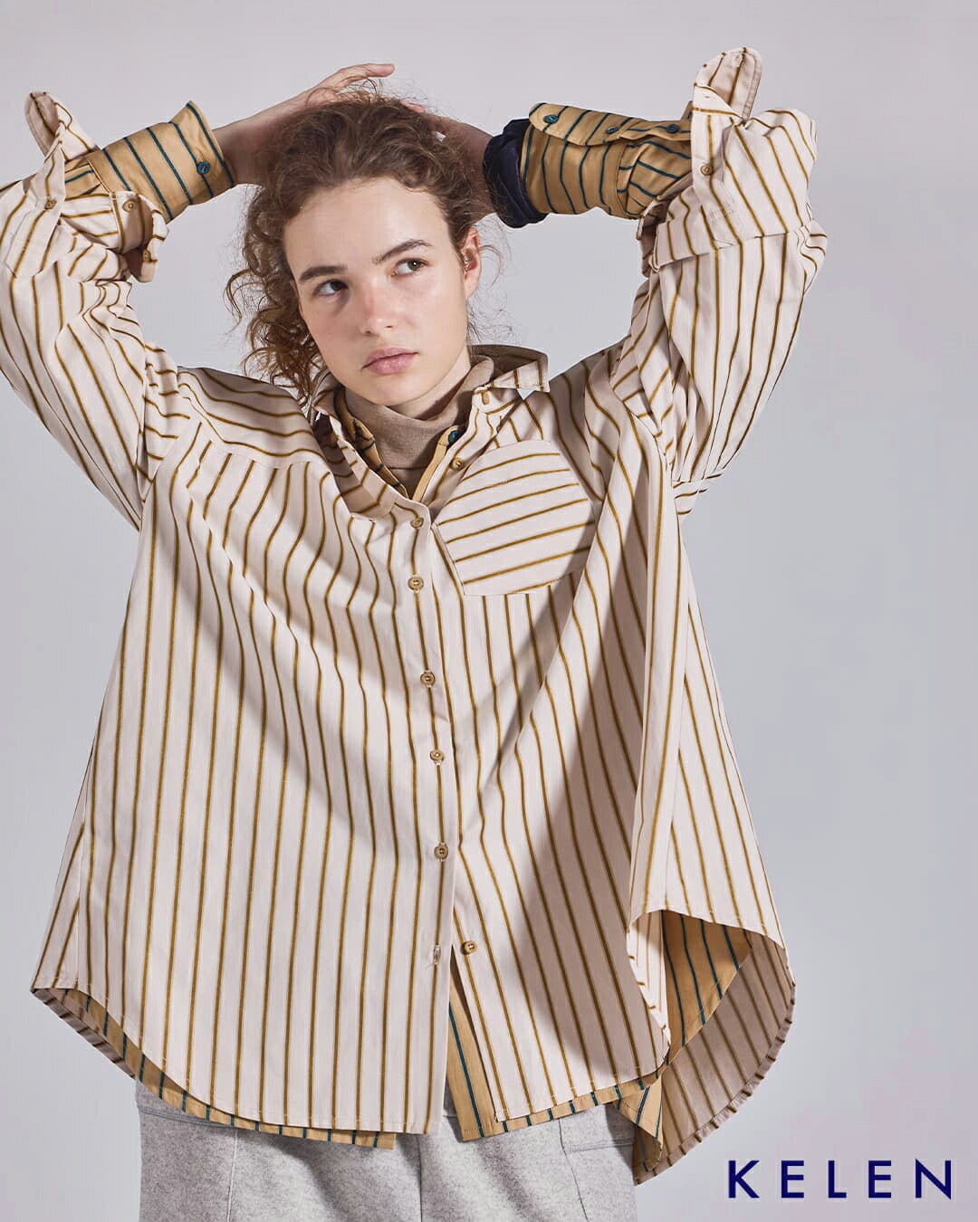KELEN ケレン ボタンダウンデザイン ストライプ シャツ TESSA