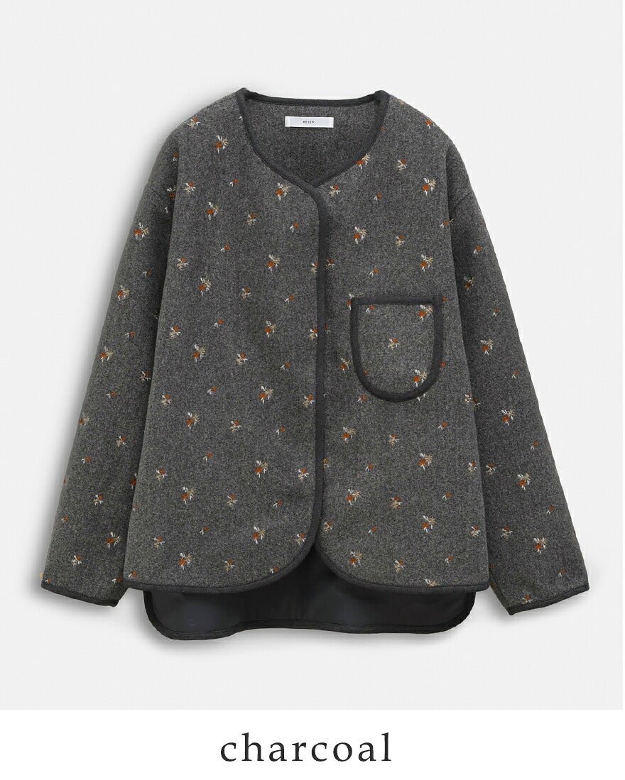 KELEN ケレン フラワー刺繍 ノーカラー ジャケット SAQUA lkl26fjk2100
