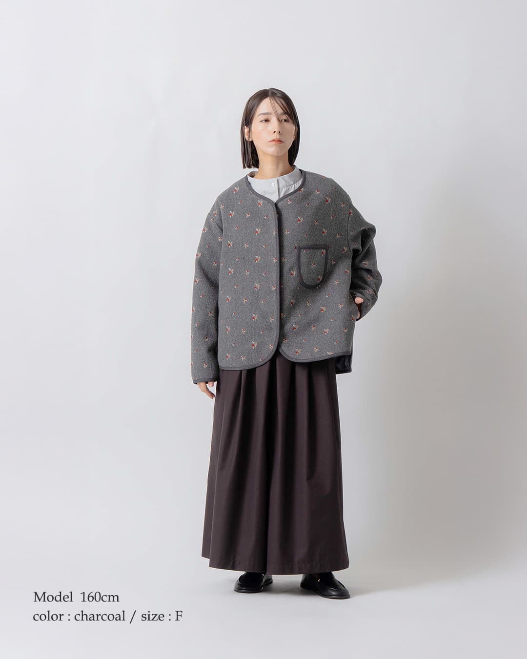 KELEN ケレン フラワー刺繍 ノーカラー ジャケット SAQUA lkl26fjk2100