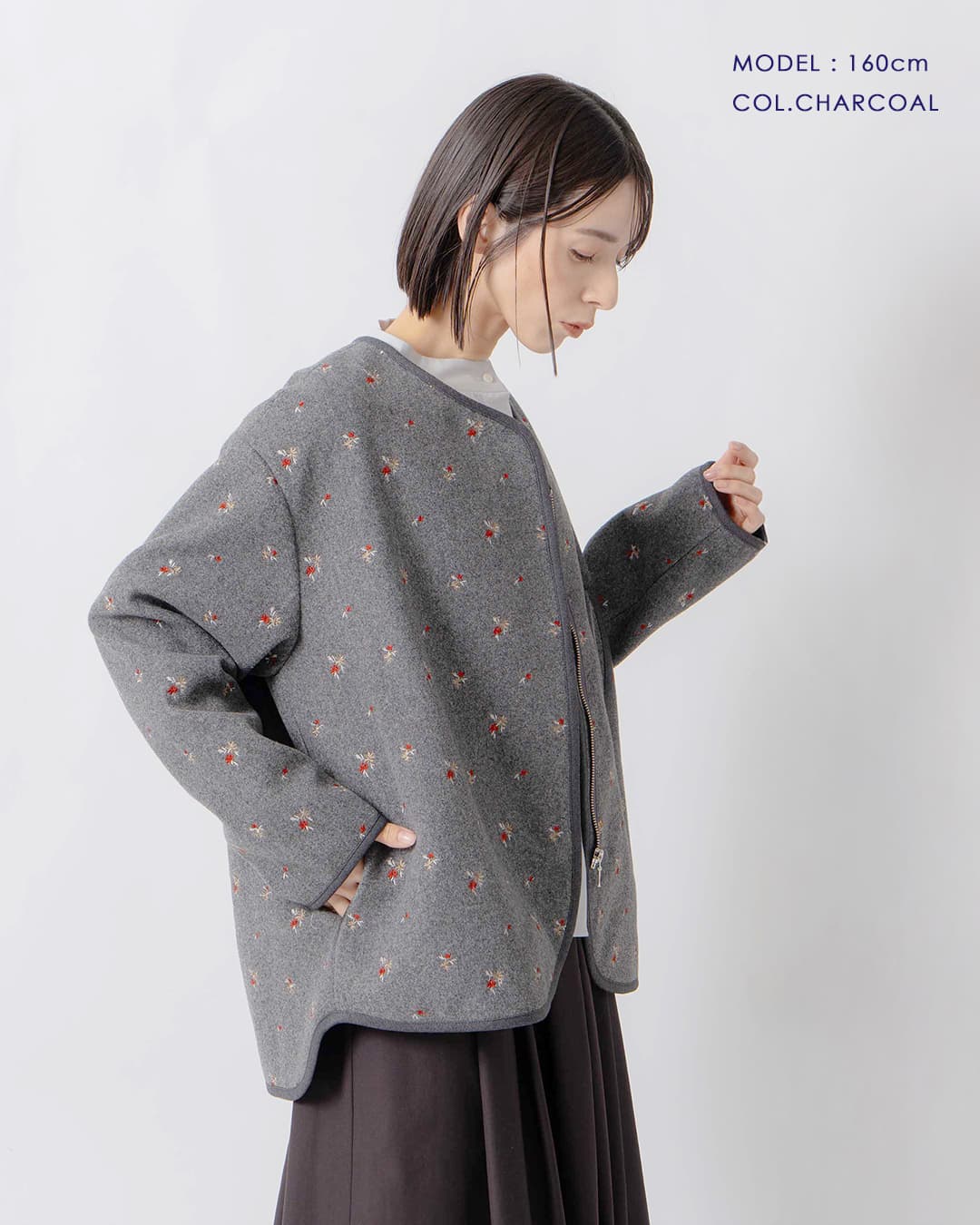 KELEN ケレン フラワー刺繍 ノーカラー ジャケット SAQUA lkl26fjk2100