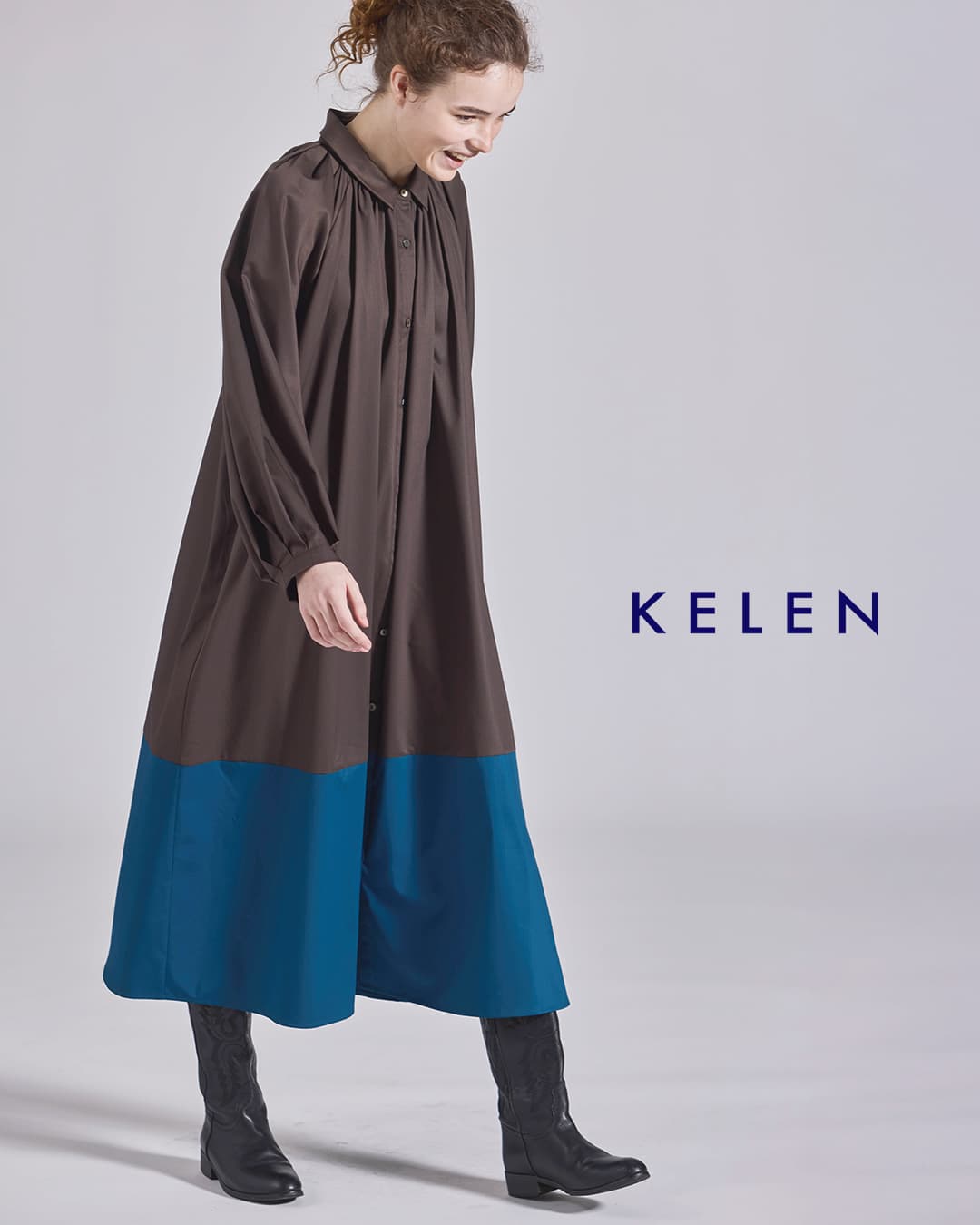 KELEN ケレン パネルデザイン バイカラー ワンピース GOWN