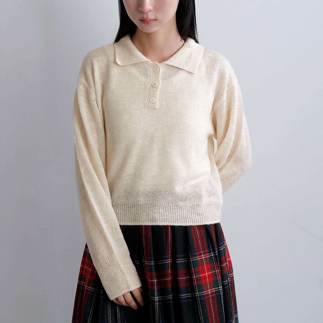 Healthknit ヘルスニット モヘアブレンド 長袖 ニットポロ hr26f-l460