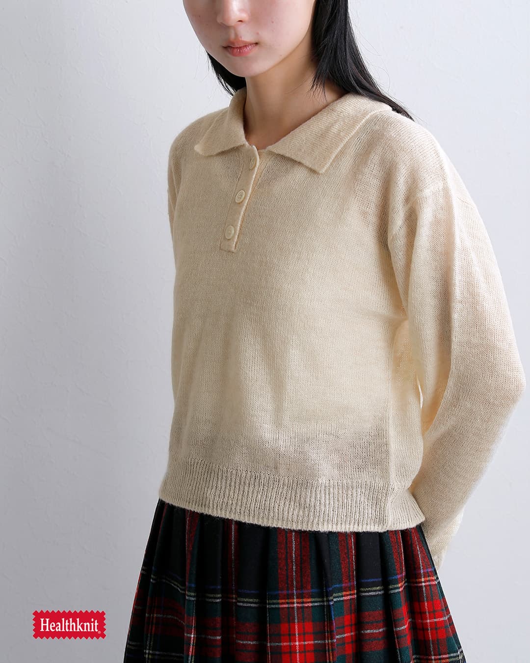 新品 ボブ BOB 長袖サマーニット M HKN102 Mサイズ パイル地 Healthknit ヘルスニット モヘアブレンド 長袖 ニットポロ hr26f-l460